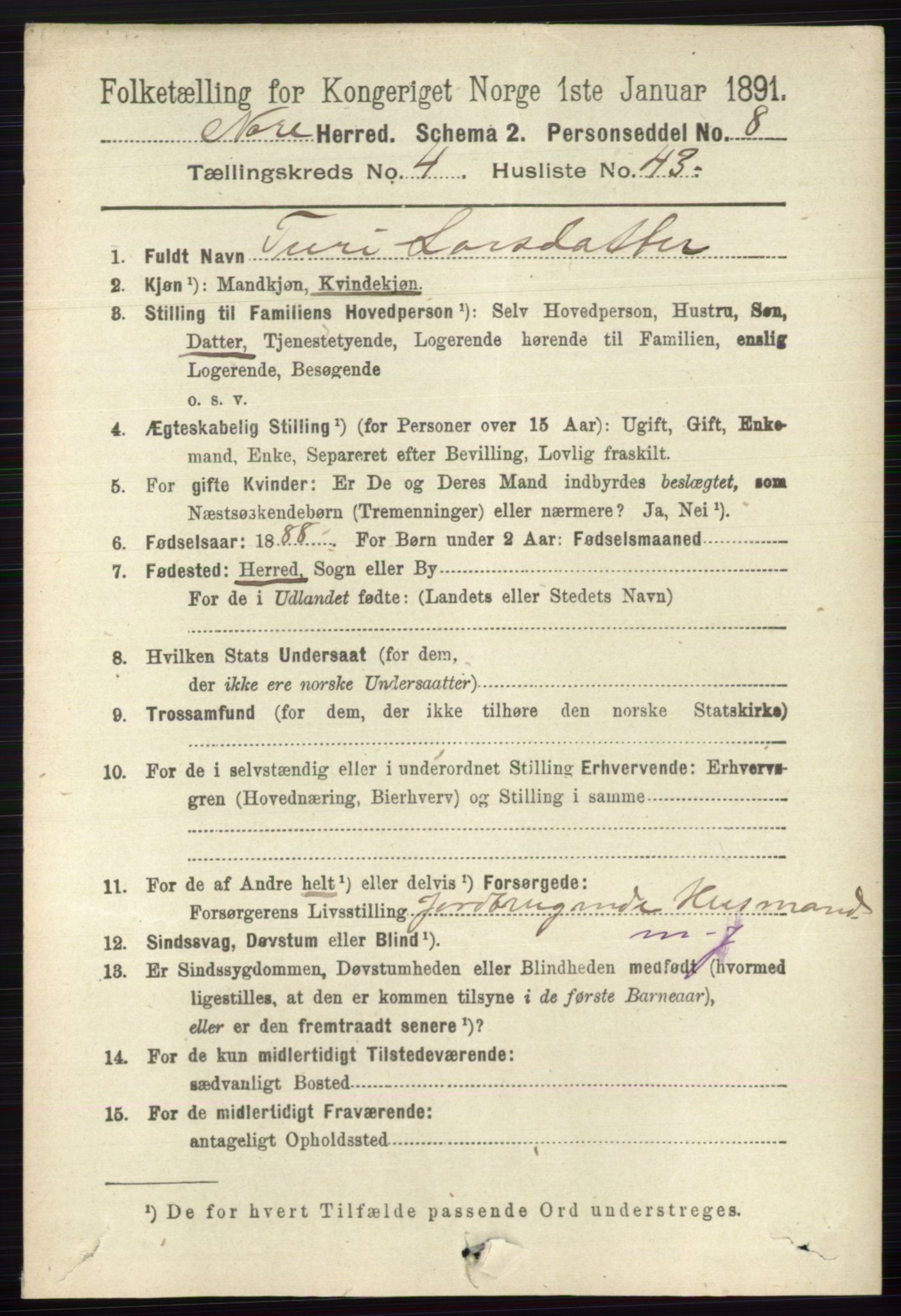 RA, 1891 census for 0633 Nore, 1891, p. 1526