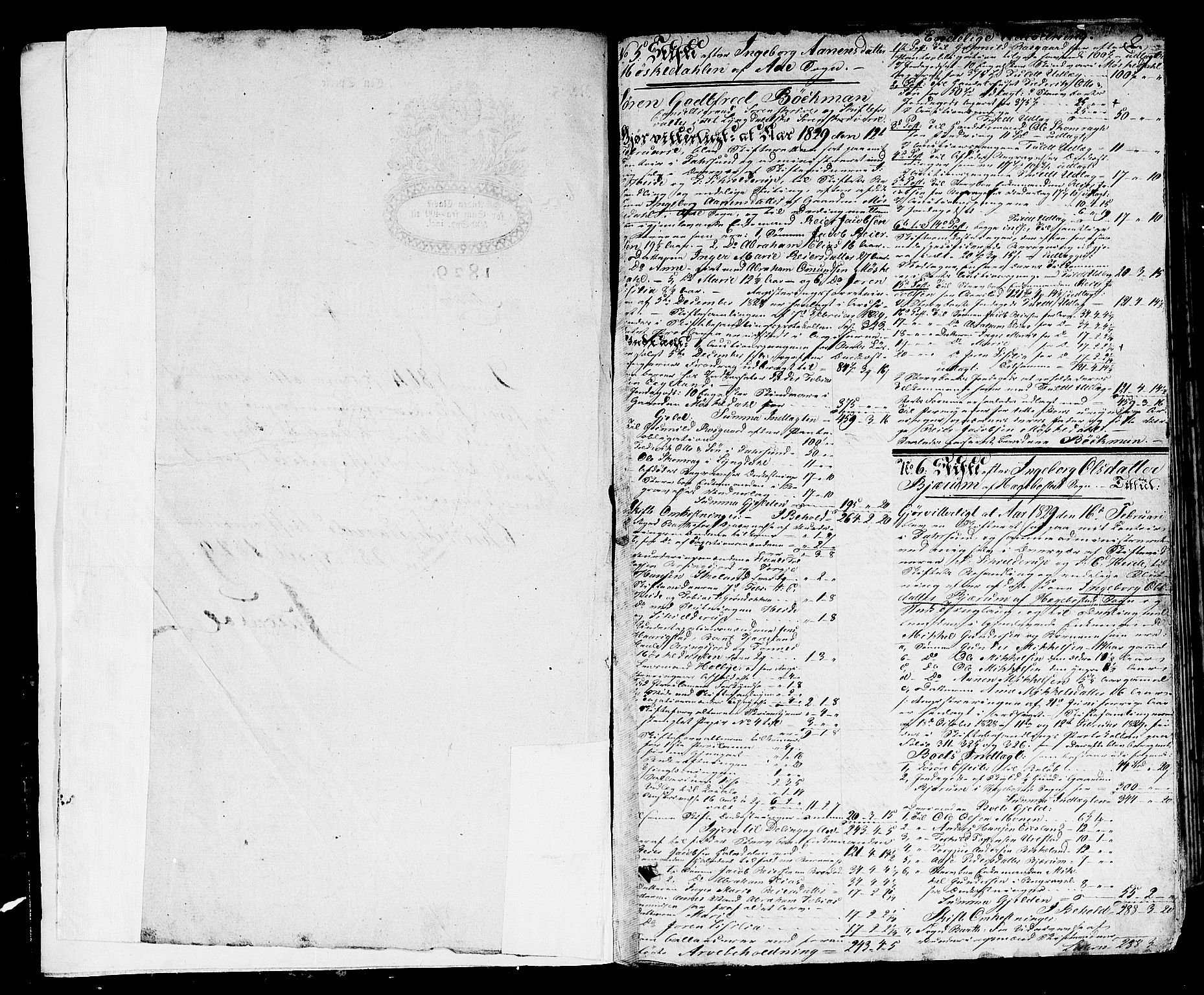 Lyngdal sorenskriveri, SAK/1221-0004/H/Hc/L0891: Skifteutlodningsprotokoll med register nr. 3, 1829-1843, p. 1b-2a