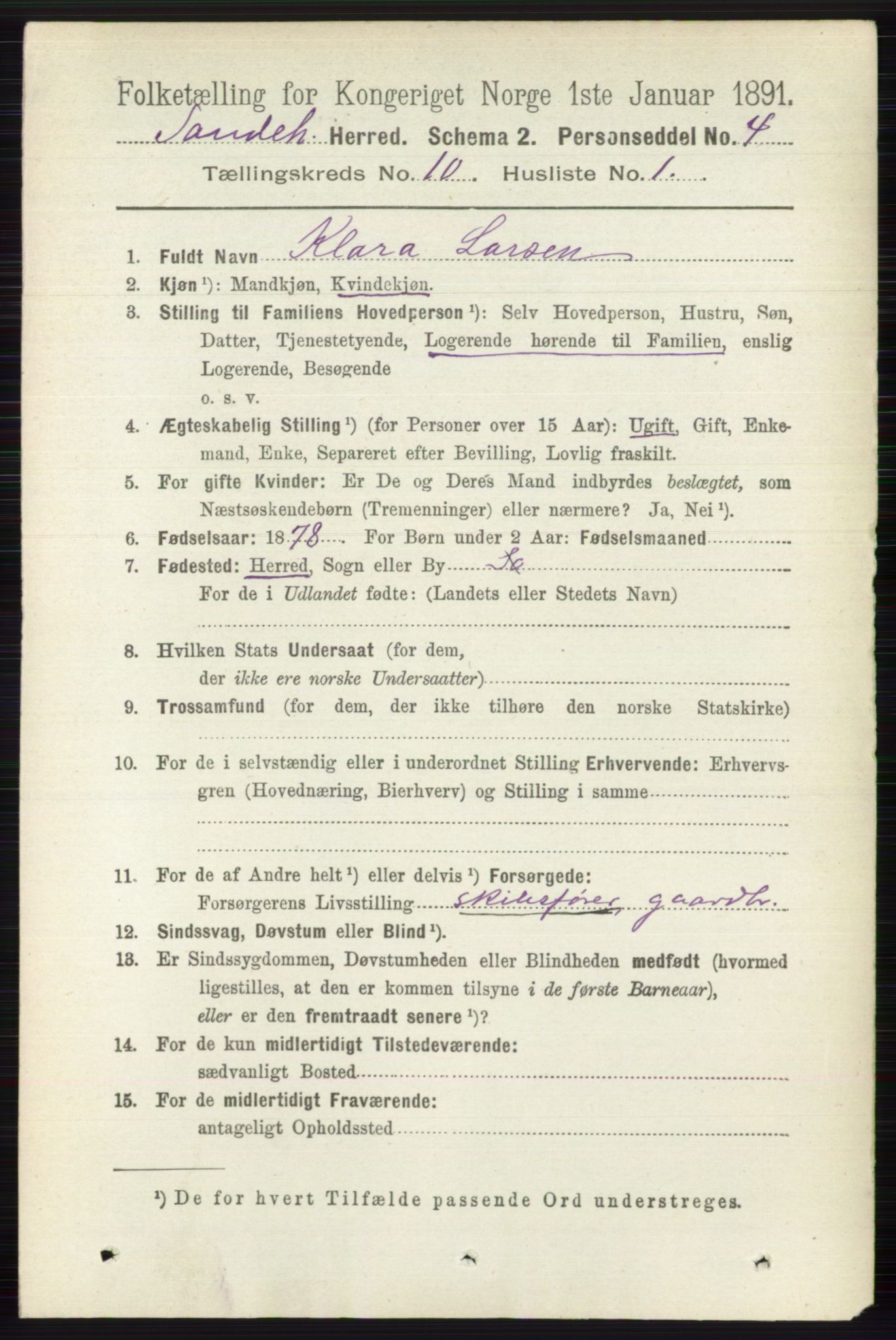 RA, 1891 census for 0724 Sandeherred, 1891, p. 6202