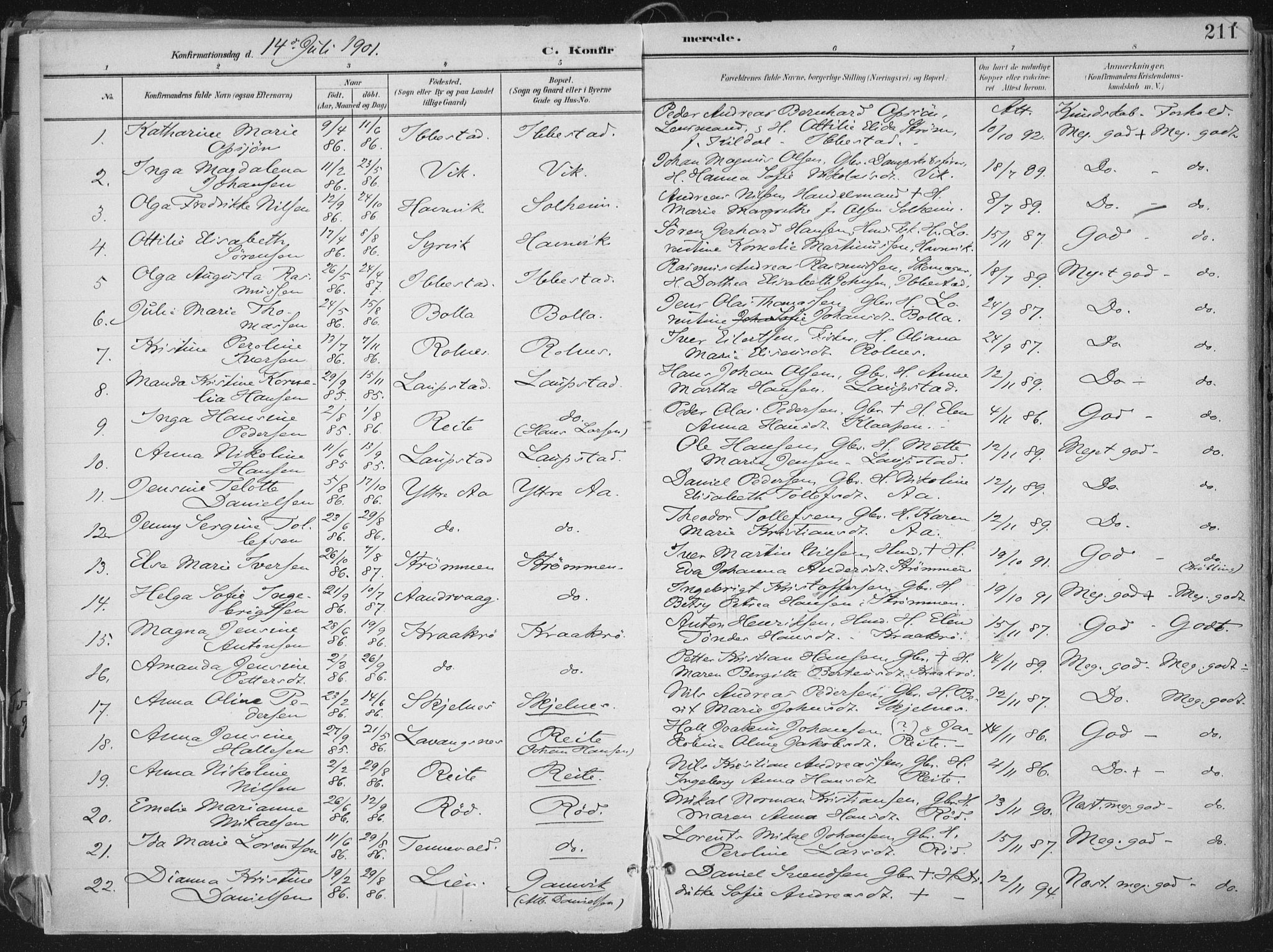 Ibestad sokneprestembete, SATØ/S-0077/H/Ha/Haa/L0017kirke: Parish register (official) no. 17, 1901-1914, p. 211