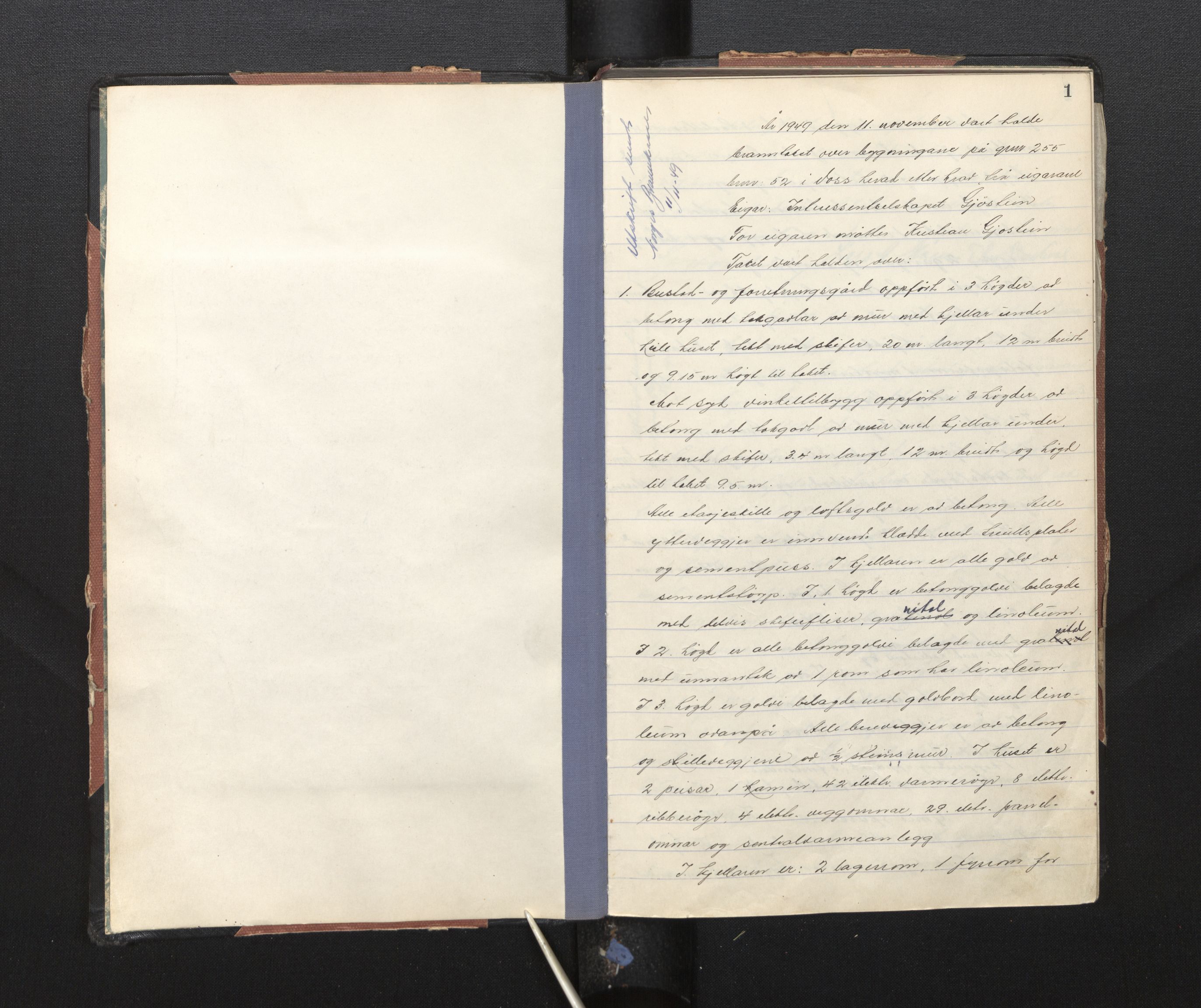 Lensmannen i Voss, AV/SAB-A-35801/0012/L0006: Branntakstprotokoll, 1949-1955, p. 1