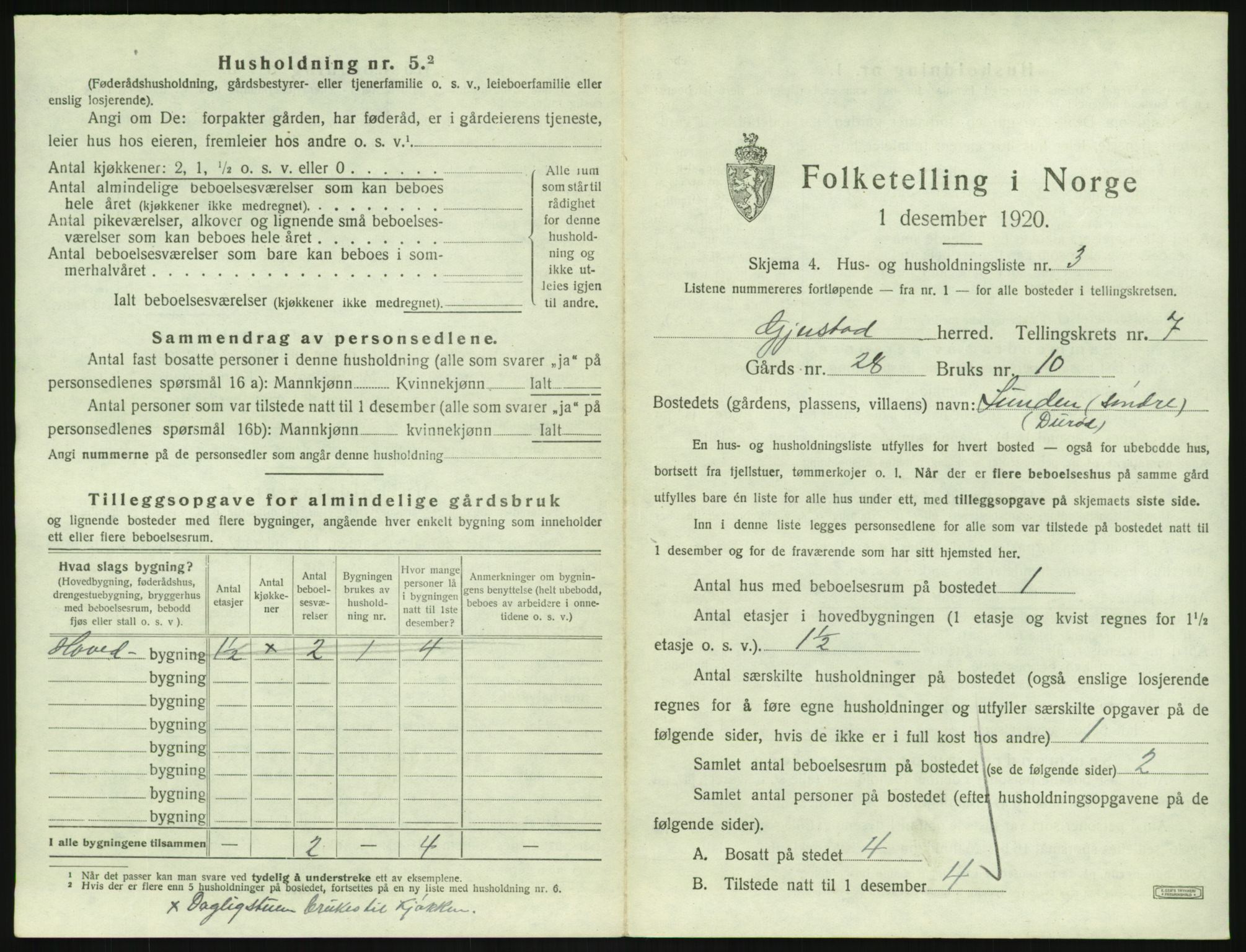 SAK, 1920 census for Gjerstad, 1920, p. 693