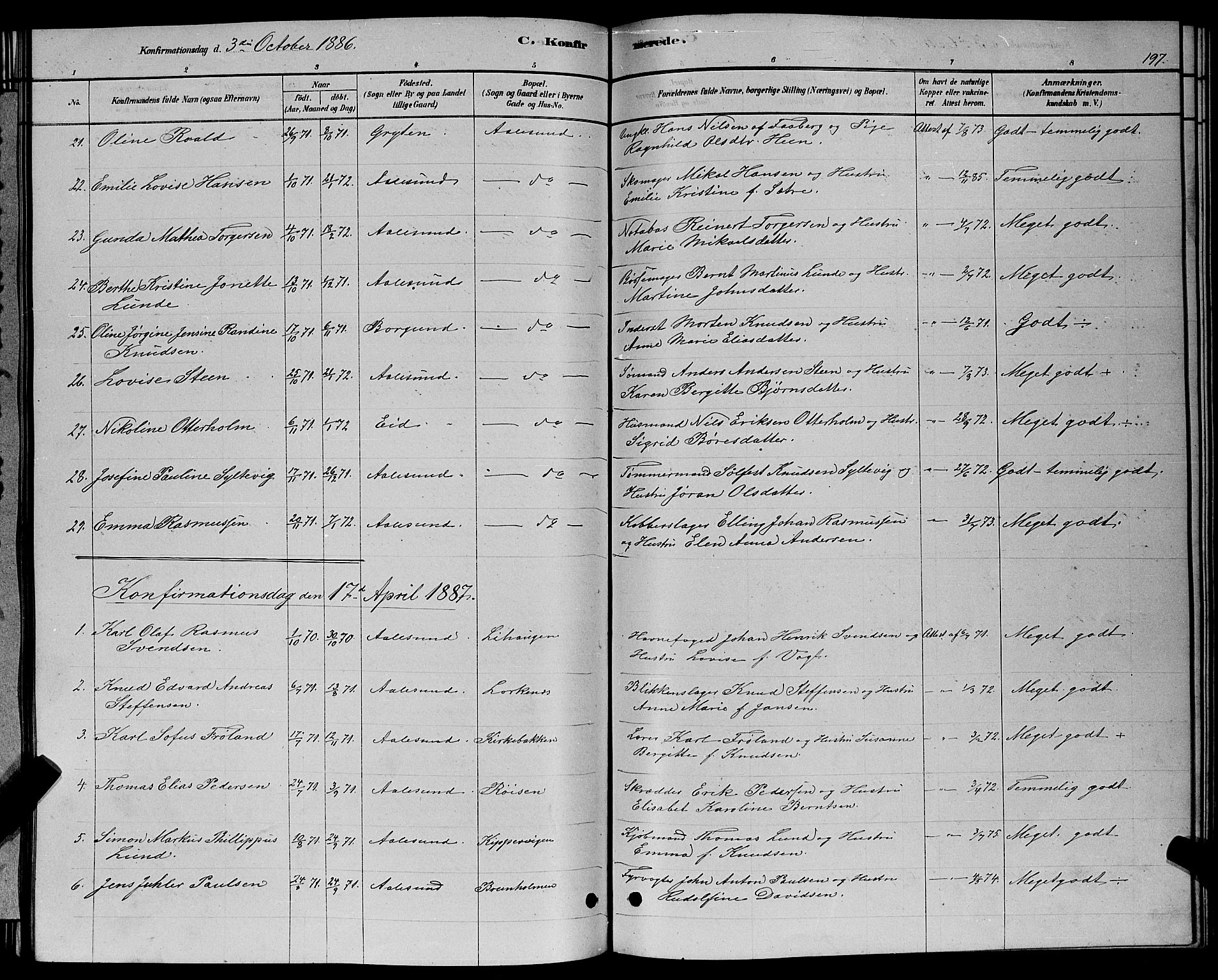 Ministerialprotokoller, klokkerbøker og fødselsregistre - Møre og Romsdal, SAT/A-1454/529/L0466: Parish register (copy) no. 529C03, 1878-1888, p. 197