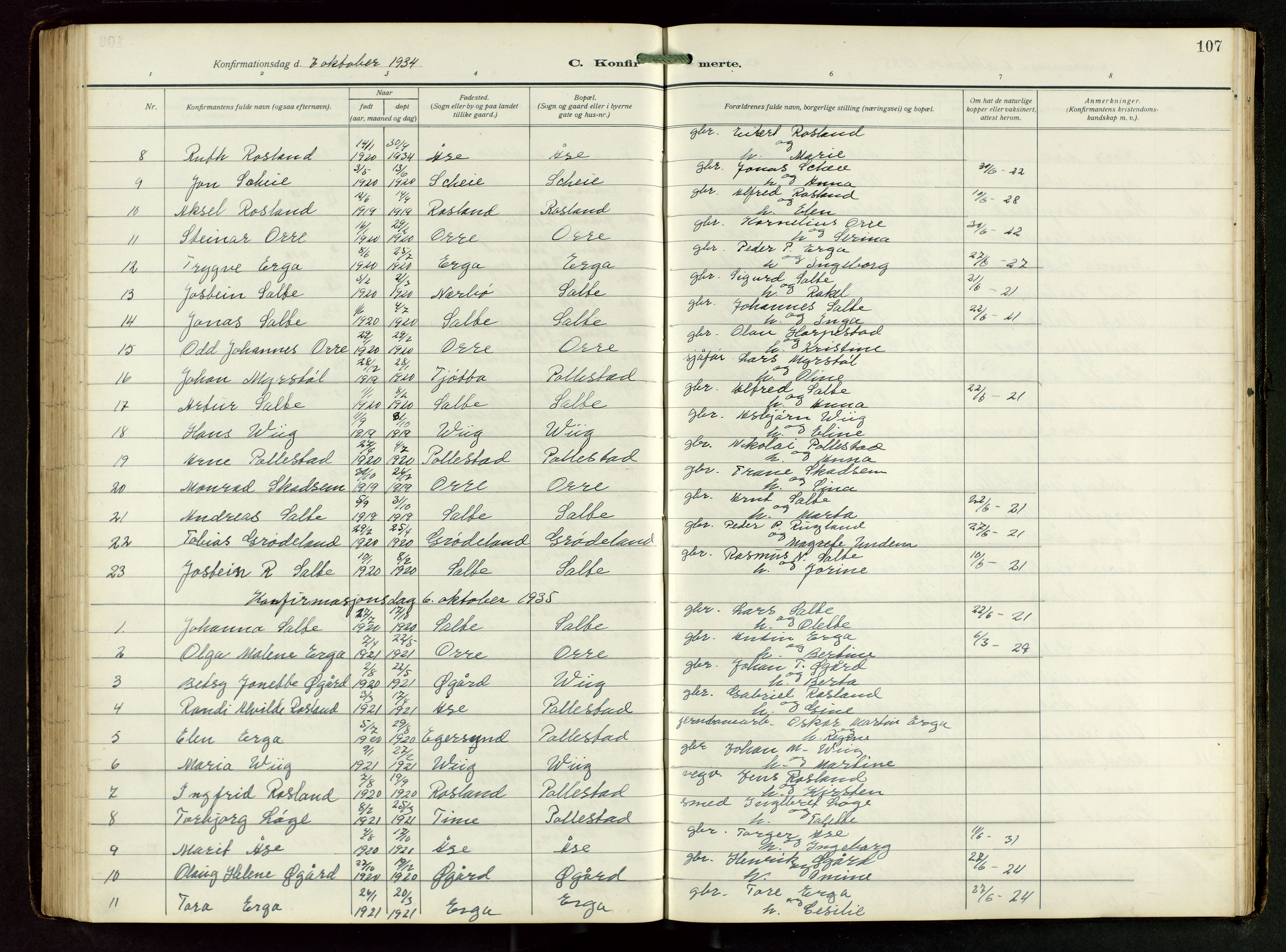 Klepp sokneprestkontor, SAST/A-101803/001/3/30BB/L0008: Parish register (copy) no. B 8, 1918-1949, p. 107