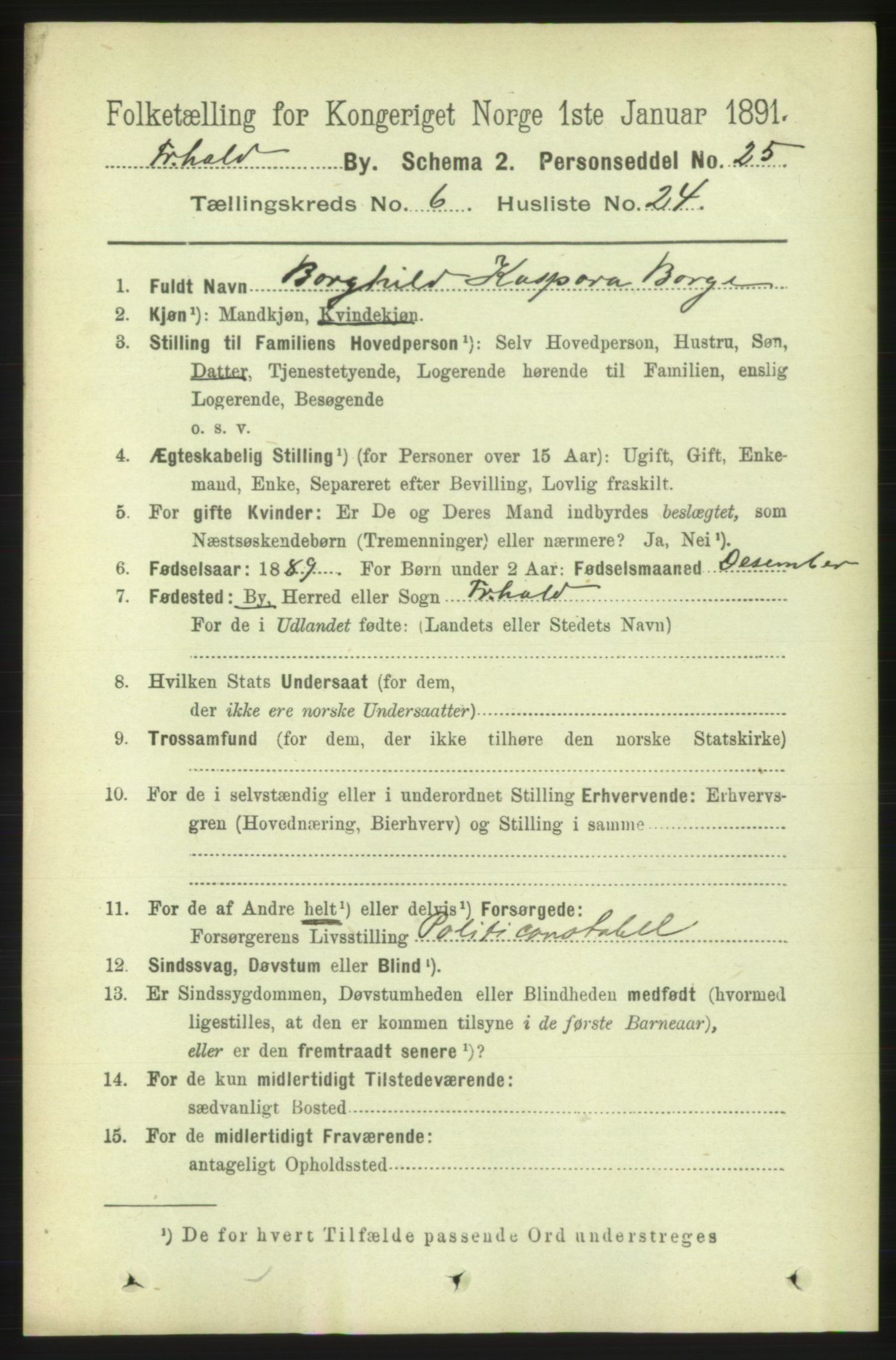 RA, 1891 census for 0101 Fredrikshald, 1891, p. 4891
