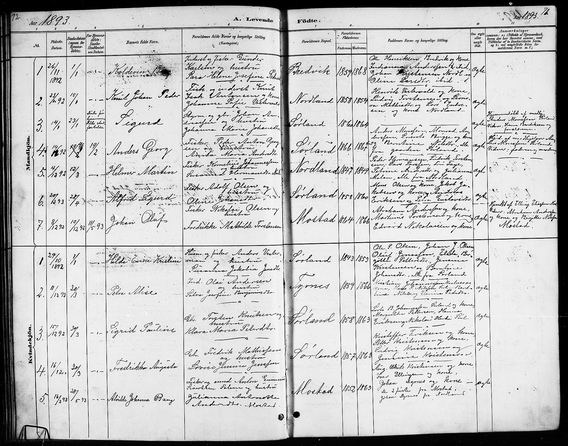 Ministerialprotokoller, klokkerbøker og fødselsregistre - Nordland, AV/SAT-A-1459/807/L0123: Parish register (copy) no. 807C01, 1884-1910, p. 72-73