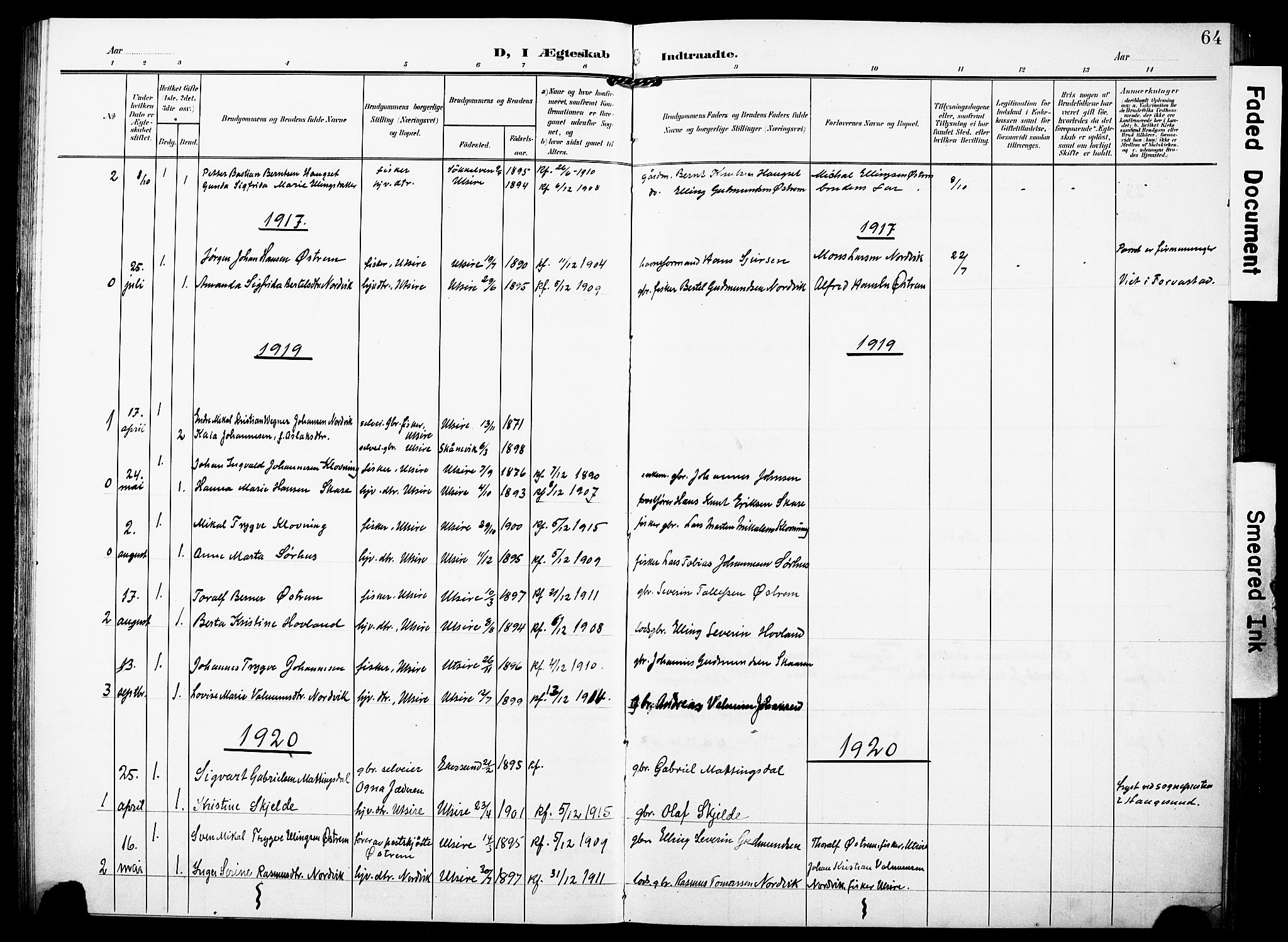 Torvastad sokneprestkontor, AV/SAST-A -101857/H/Ha/Haa/L0018: Parish register (official) no. A 17, 1903-1925, p. 64