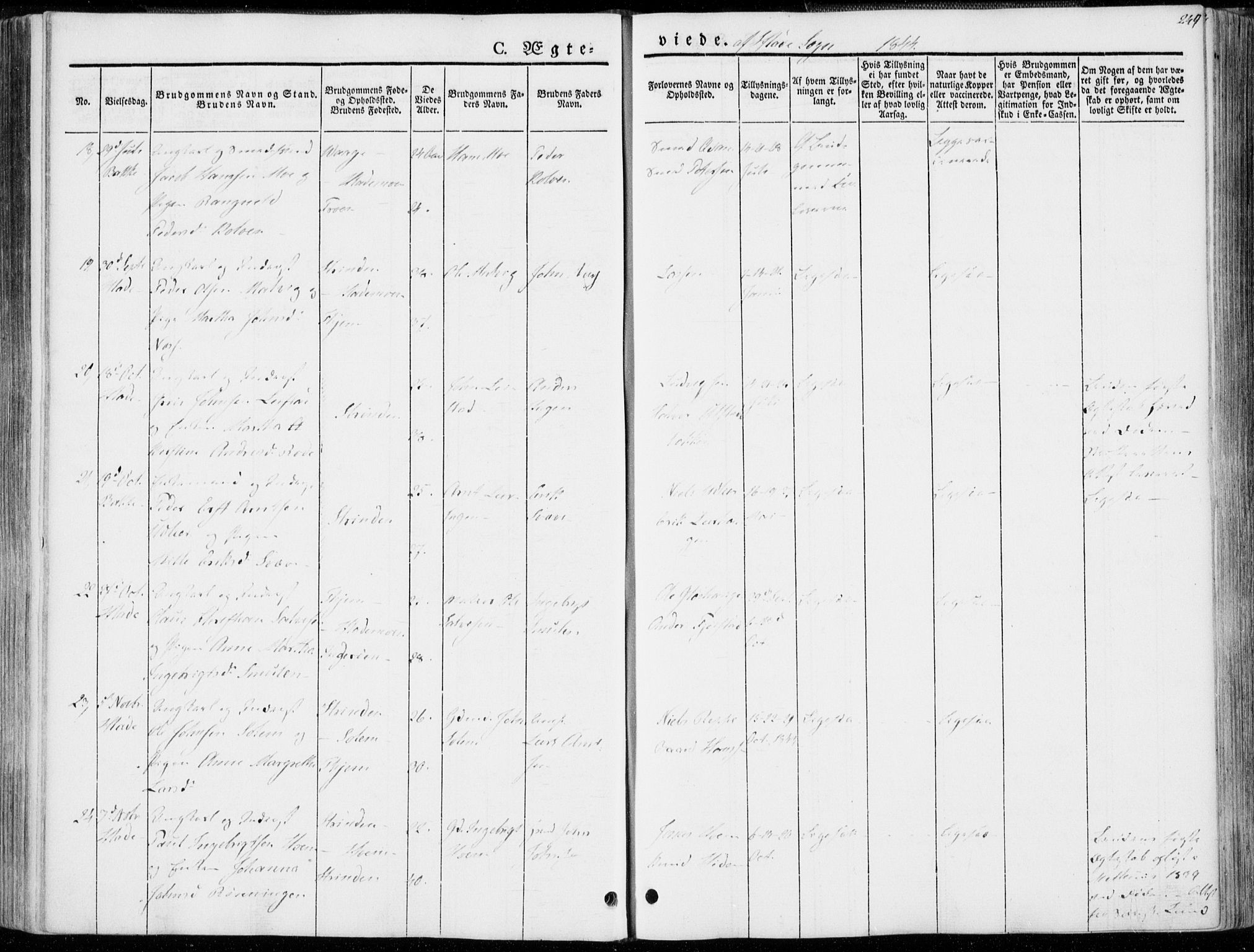 Ministerialprotokoller, klokkerbøker og fødselsregistre - Sør-Trøndelag, AV/SAT-A-1456/606/L0290: Parish register (official) no. 606A05, 1841-1847, p. 249