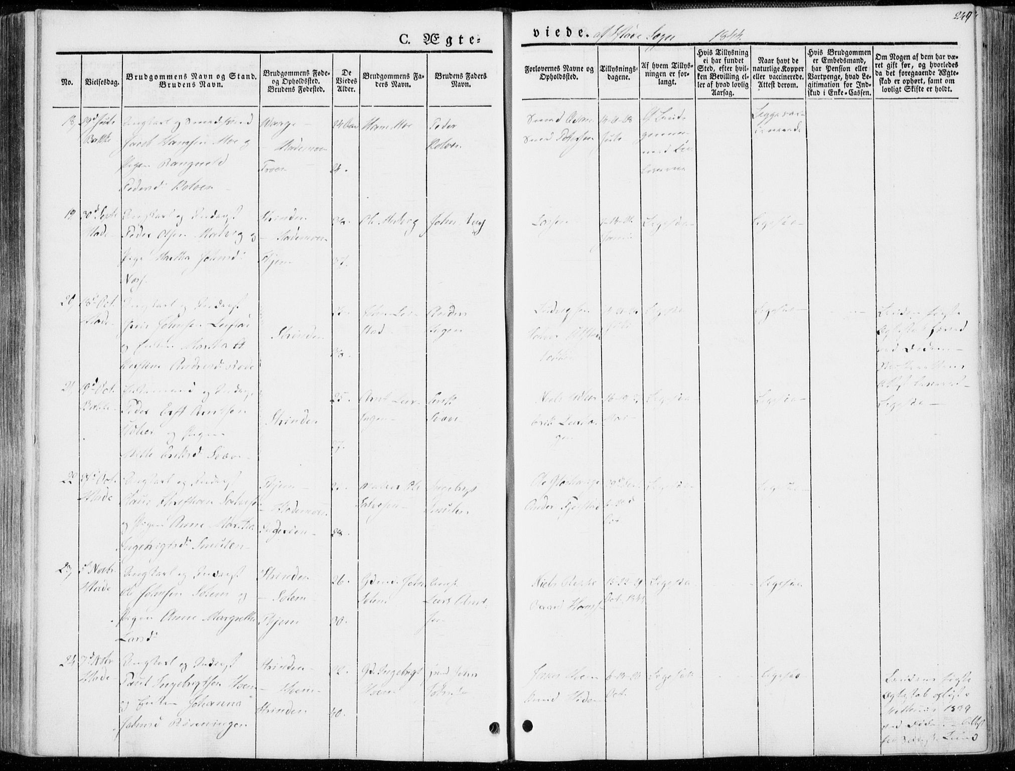 Ministerialprotokoller, klokkerbøker og fødselsregistre - Sør-Trøndelag, AV/SAT-A-1456/606/L0290: Parish register (official) no. 606A05, 1841-1847, p. 249