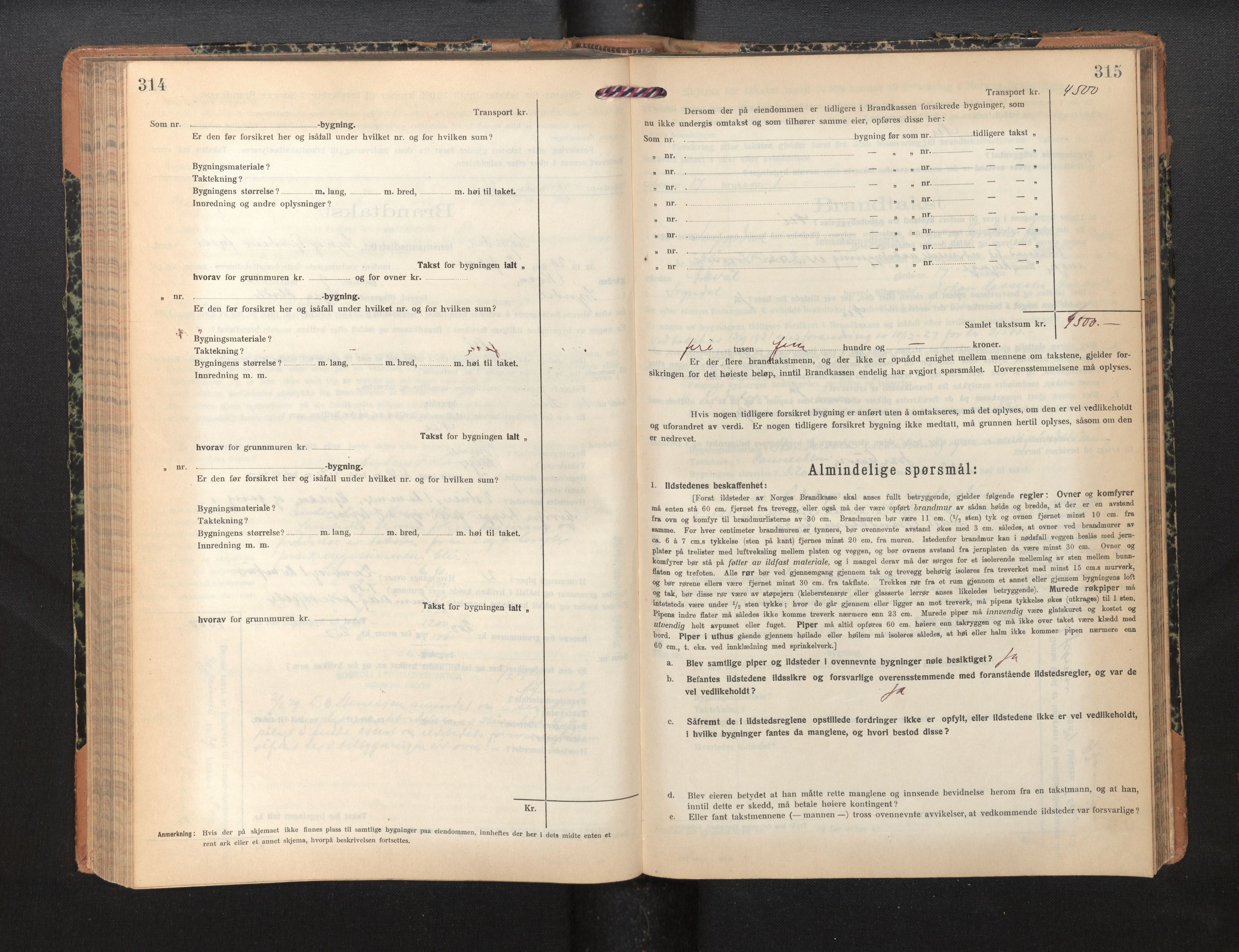 Lensmannen i Sogndal, AV/SAB-A-29901/0012/L0012: Branntakstprotokoll, skjematakst, 1922-1931, p. 314-315