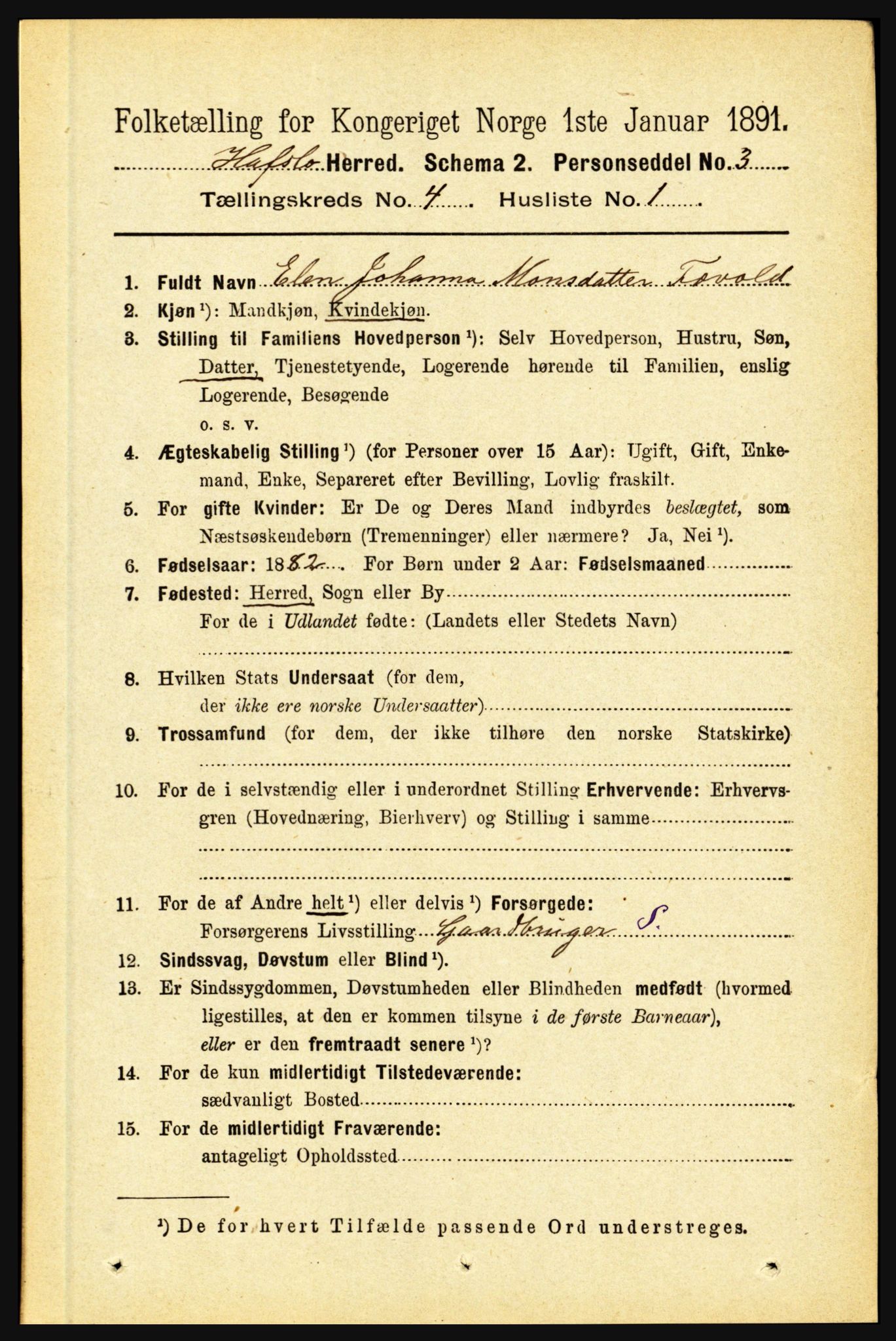 RA, 1891 census for 1425 Hafslo, 1891, p. 1577