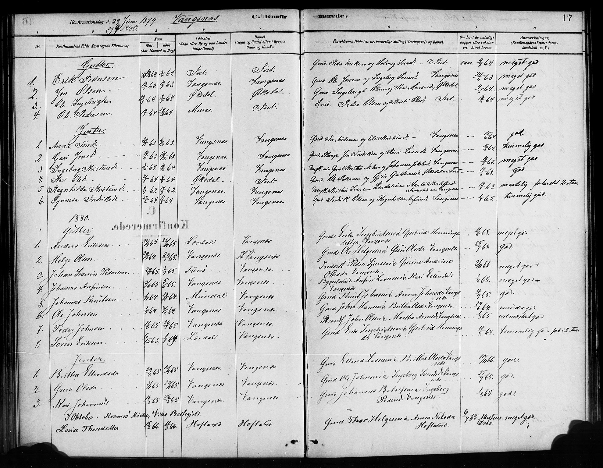 Balestrand sokneprestembete, AV/SAB-A-79601/H/Haa/Haaa/L0004: Parish register (official) no. A 4 / 3, 1879-1888, p. 17