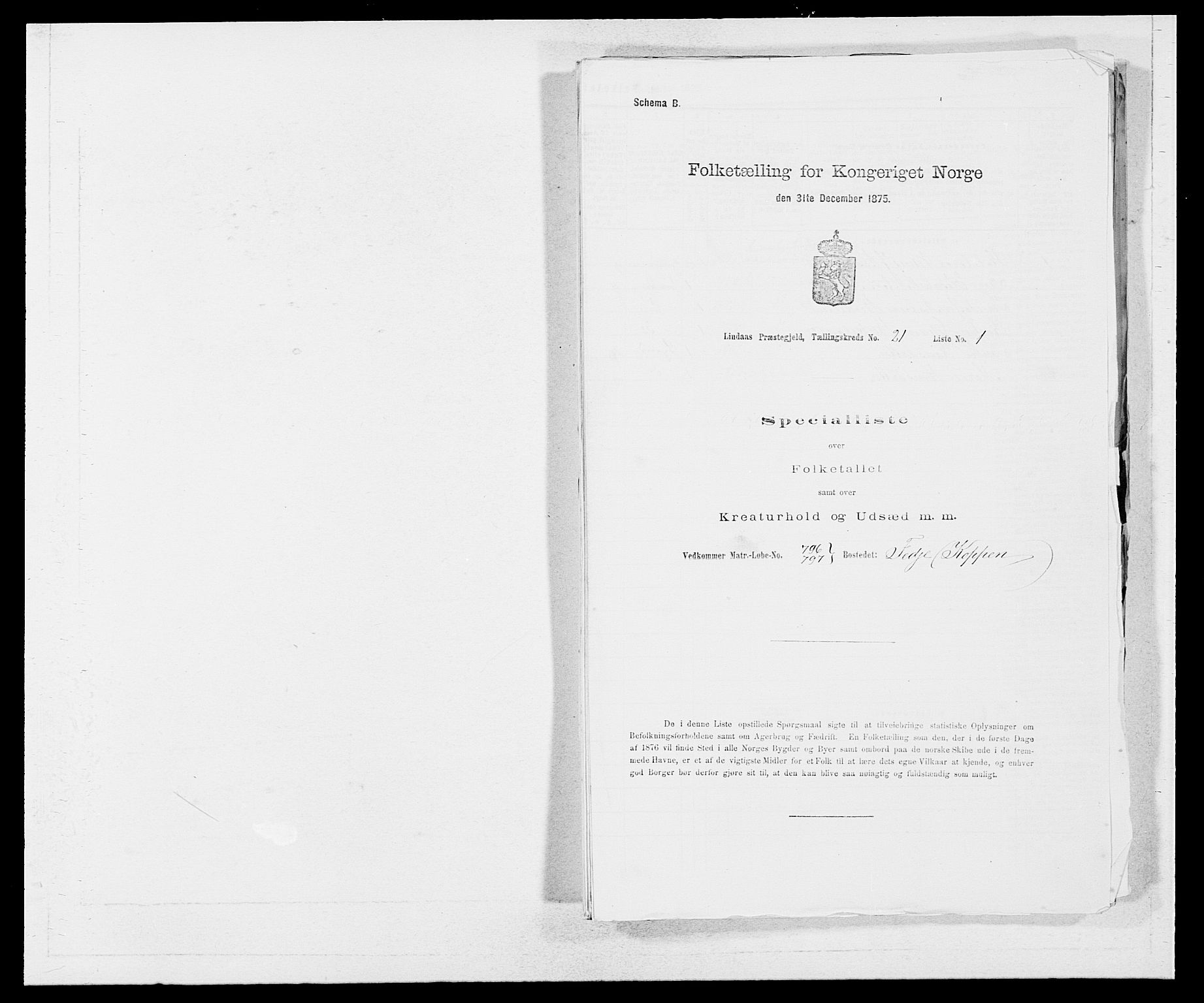 SAB, 1875 census for 1263P Lindås, 1875, p. 2409