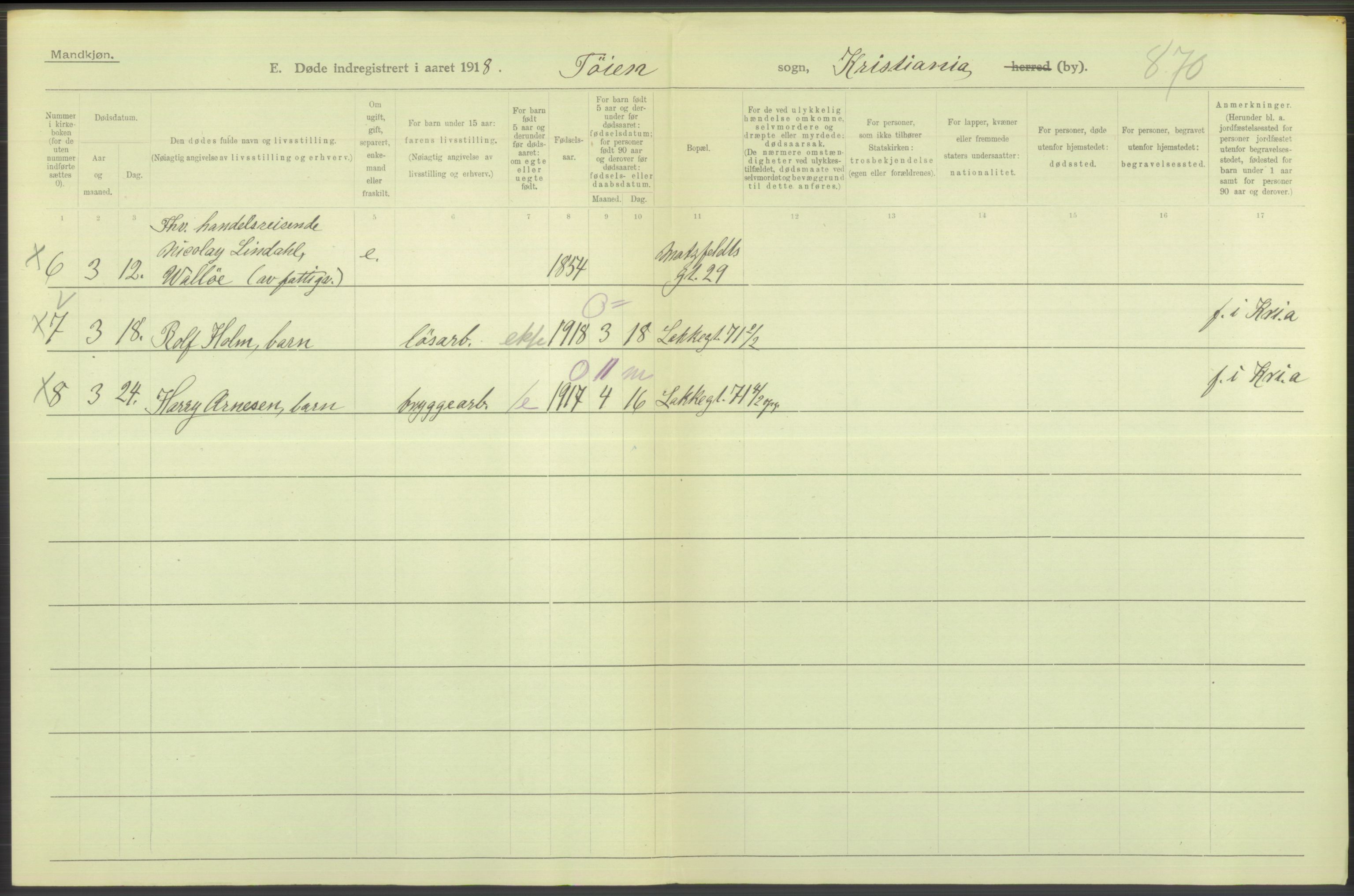 Statistisk sentralbyrå, Sosiodemografiske emner, Befolkning, AV/RA-S-2228/D/Df/Dfb/Dfbh/L0011: Kristiania: Døde, dødfødte, 1918, p. 286