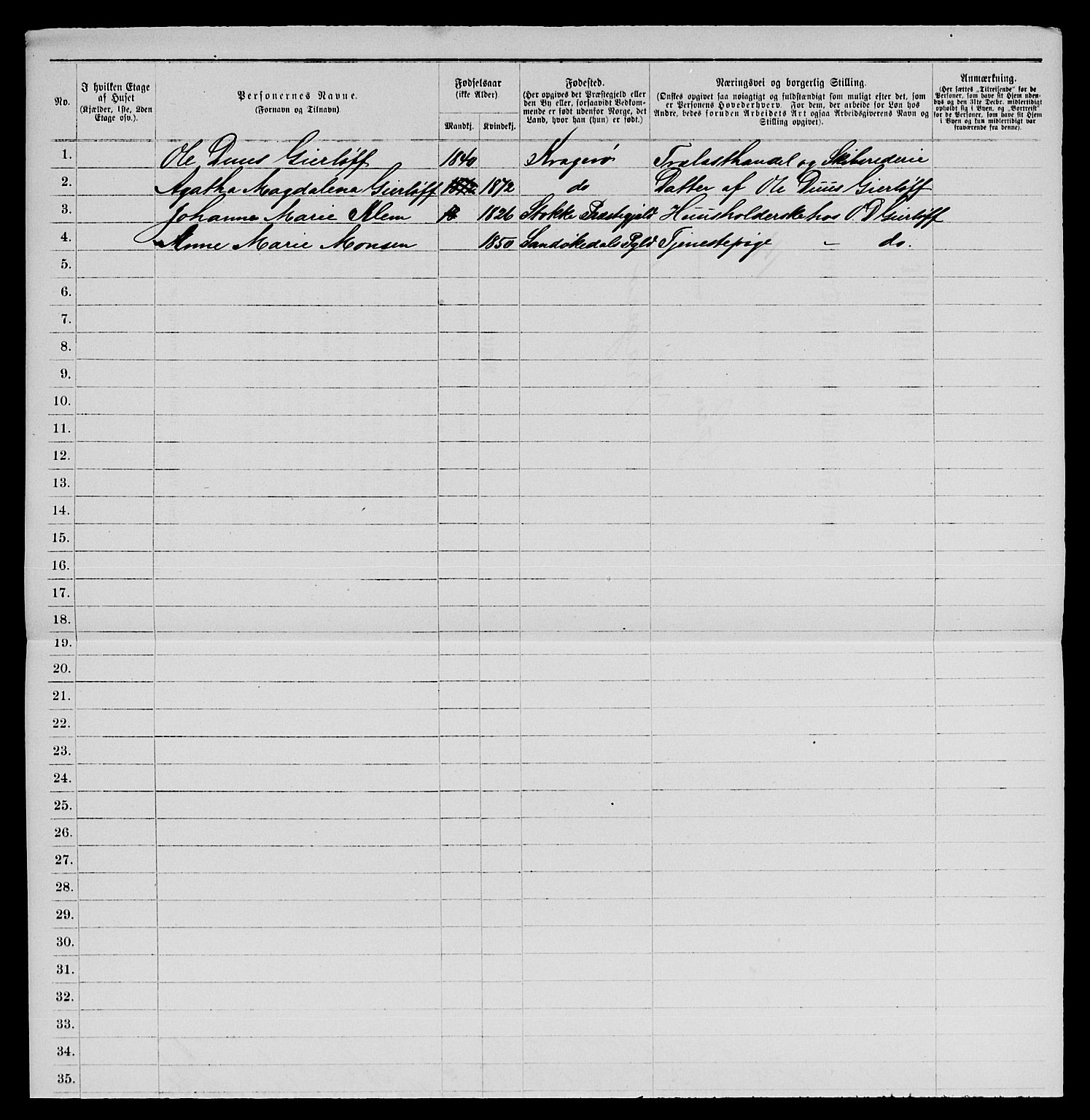 SAKO, 1885 census for 0801 Kragerø, 1885, p. 488