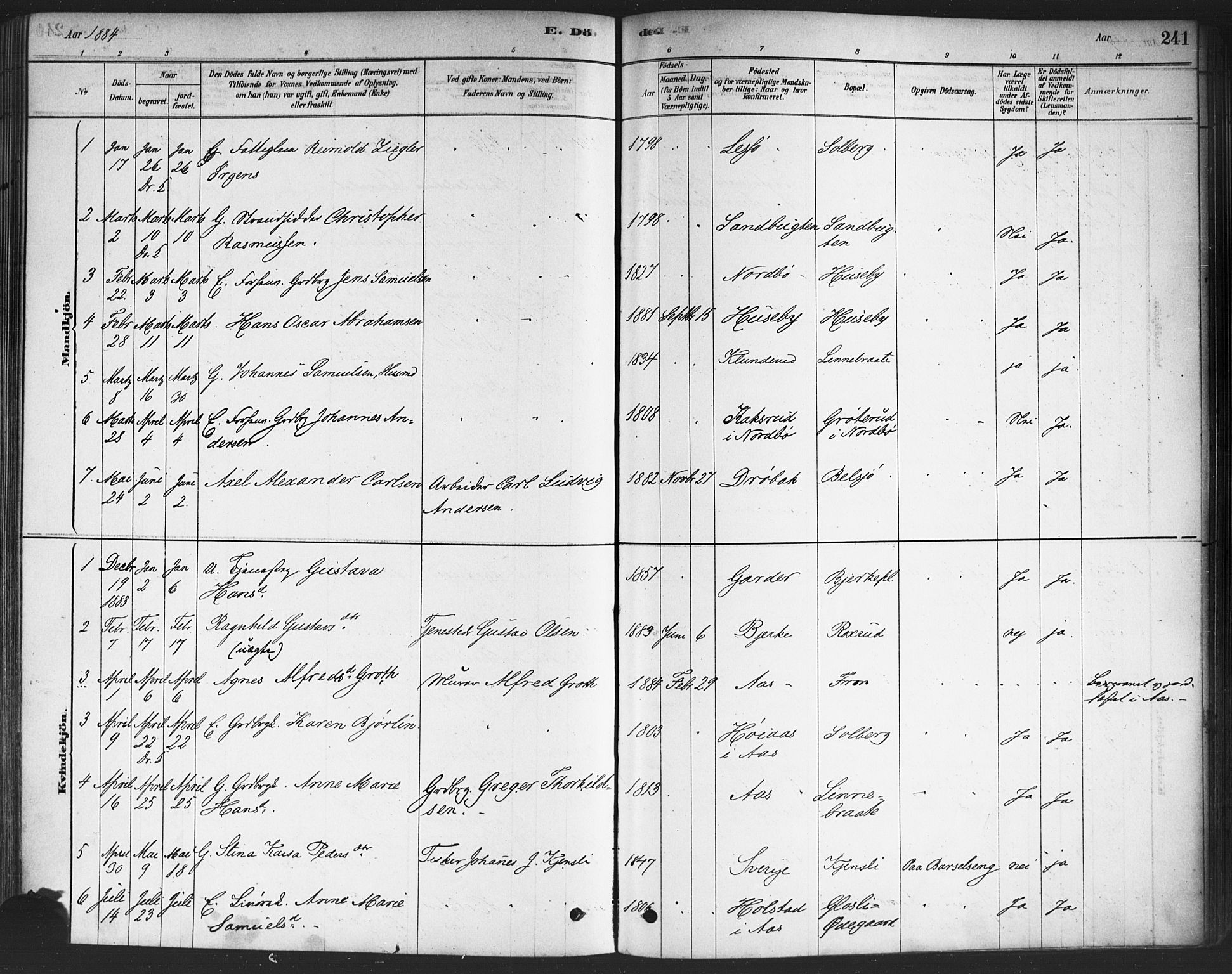 Drøbak prestekontor Kirkebøker, AV/SAO-A-10142a/F/Fc/L0002: Parish register (official) no. III 2, 1878-1891, p. 241