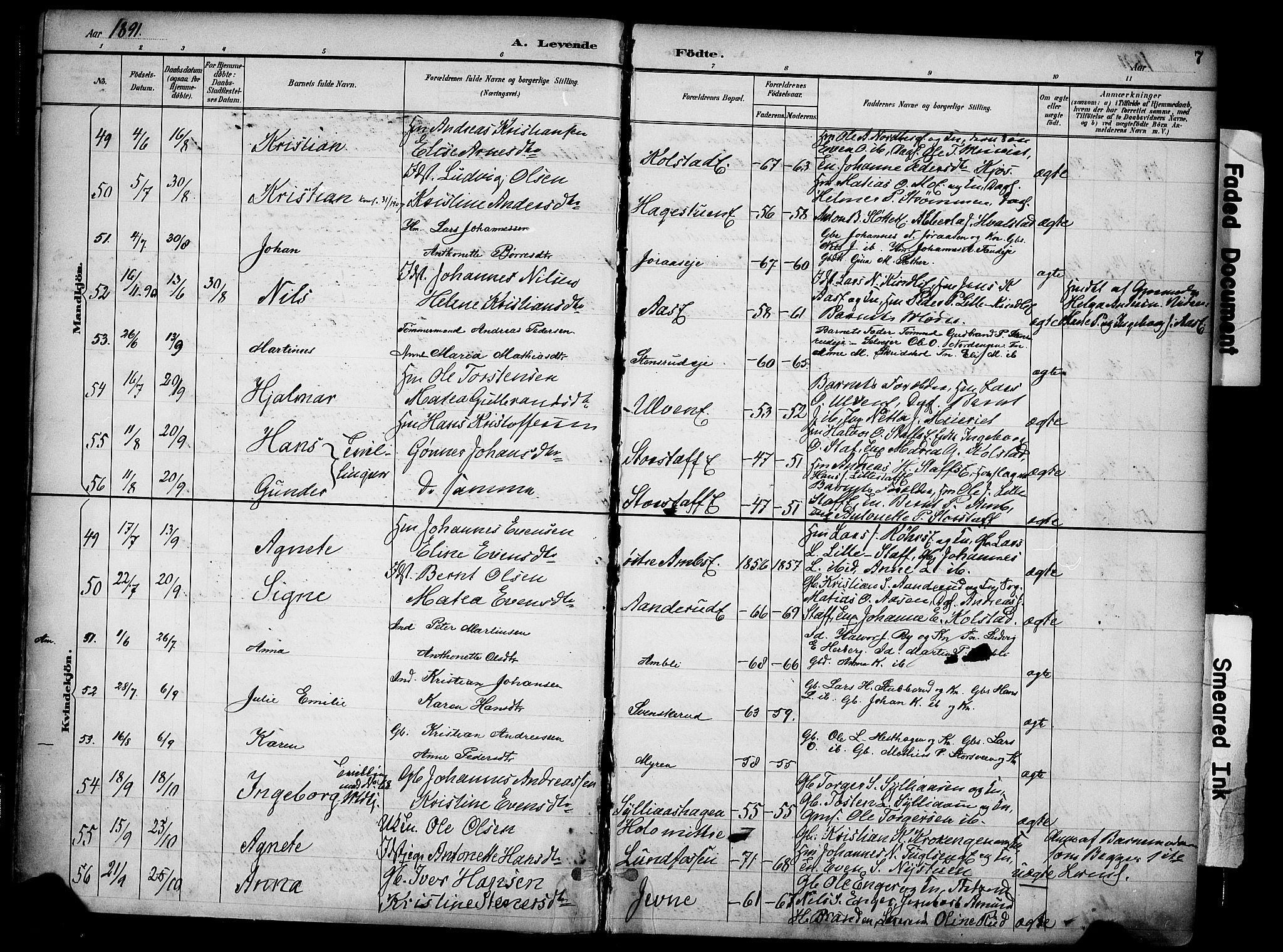 Ringsaker prestekontor, SAH/PREST-014/K/Ka/L0017: Parish register (official) no. 17, 1891-1902, p. 7