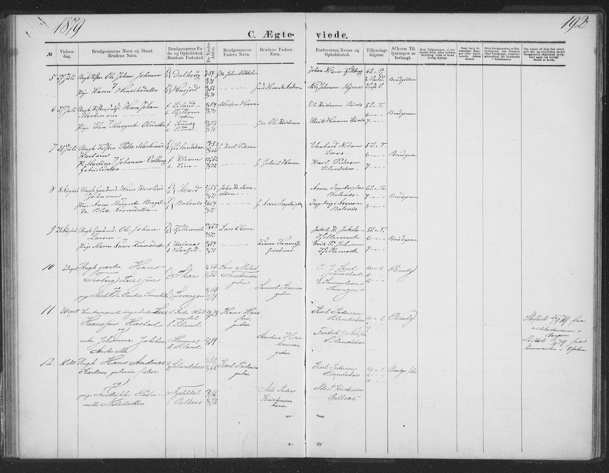 Ministerialprotokoller, klokkerbøker og fødselsregistre - Nordland, AV/SAT-A-1459/863/L0913: Parish register (copy) no. 863C03, 1877-1885, p. 192