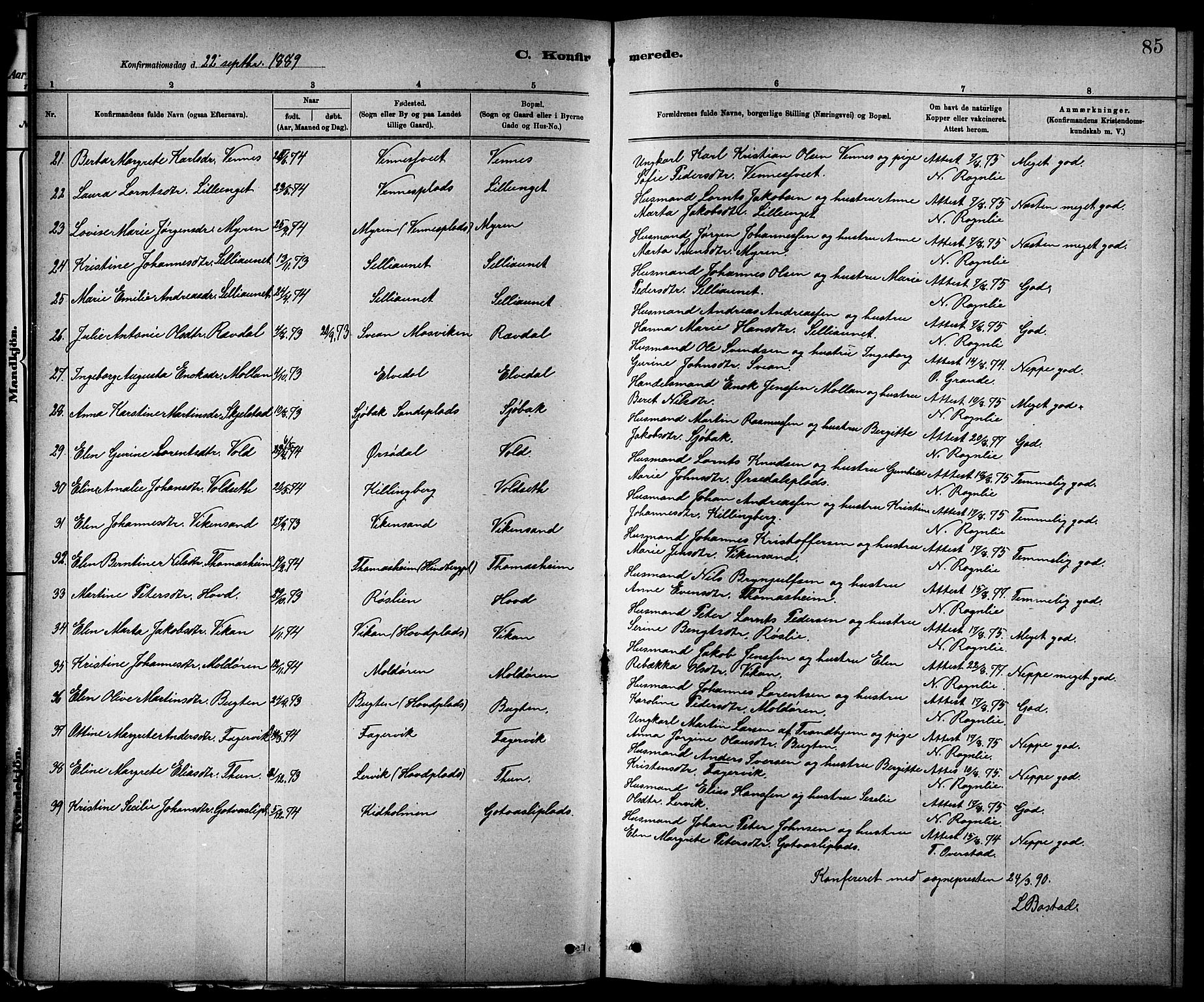 Ministerialprotokoller, klokkerbøker og fødselsregistre - Nord-Trøndelag, AV/SAT-A-1458/744/L0423: Parish register (copy) no. 744C02, 1886-1905, p. 85