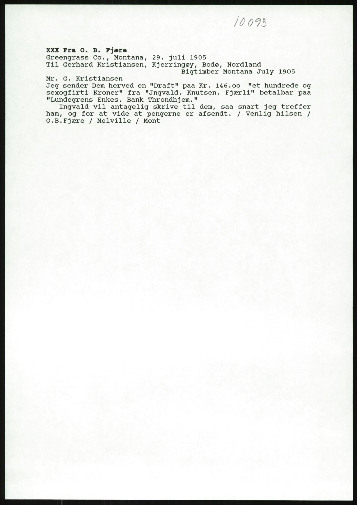 Samlinger til kildeutgivelse, Amerikabrevene, AV/RA-EA-4057/F/L0036: Innlån fra Nordland: Kjerringøyarkivet, 1838-1914, p. 161