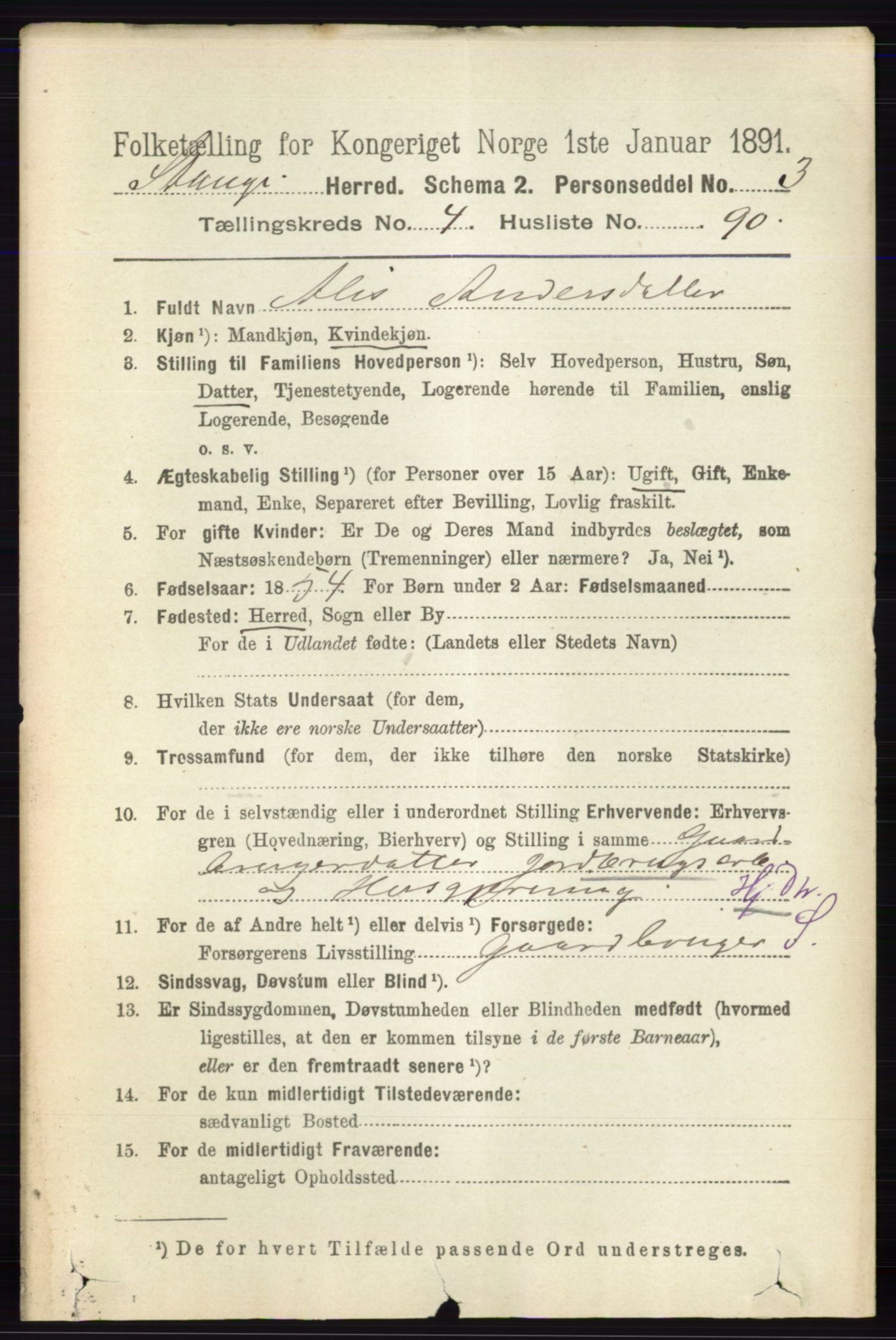 RA, 1891 census for 0417 Stange, 1891, p. 2979