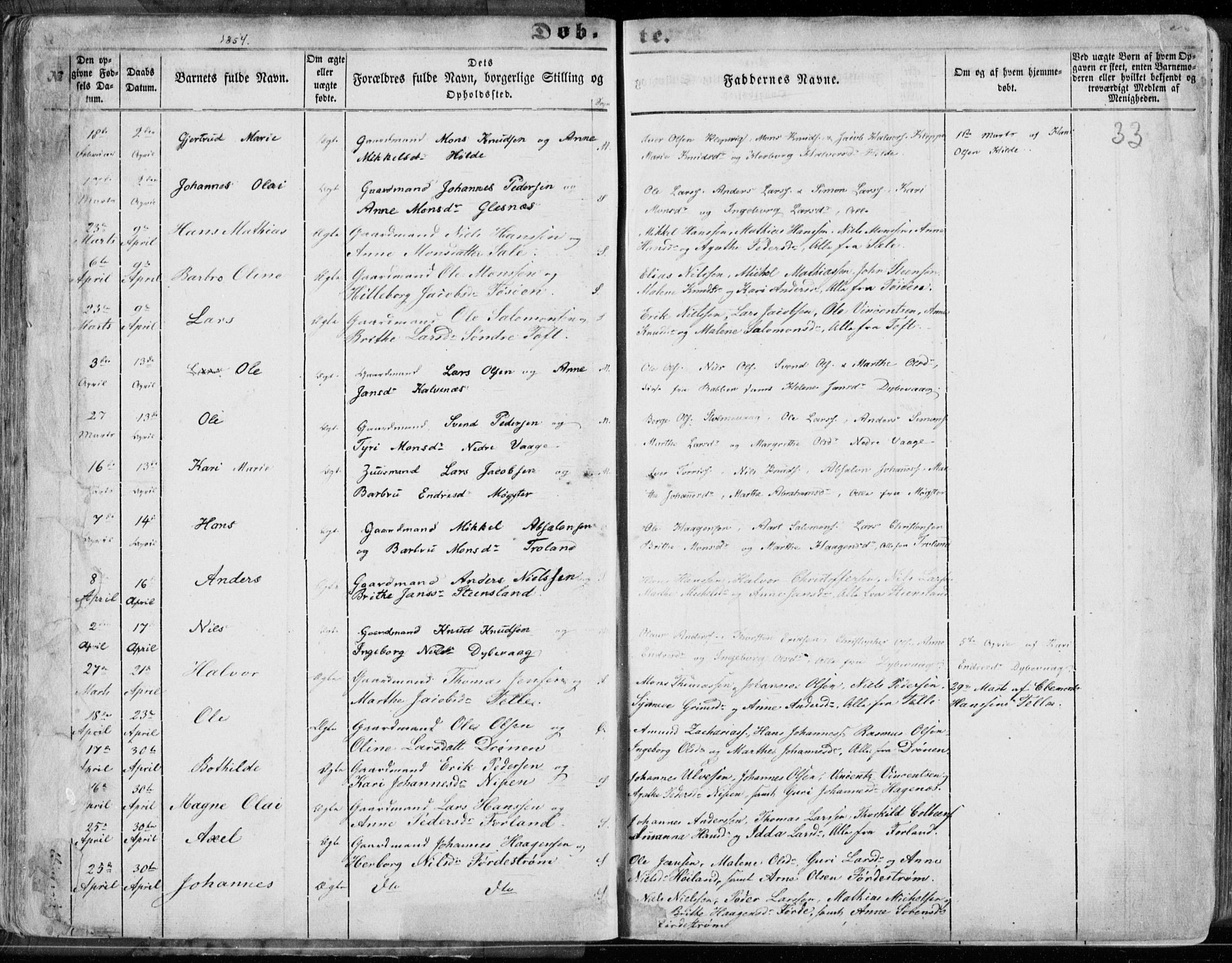 Sund sokneprestembete, SAB/A-99930: Parish register (official) no. A 14, 1850-1866, p. 33