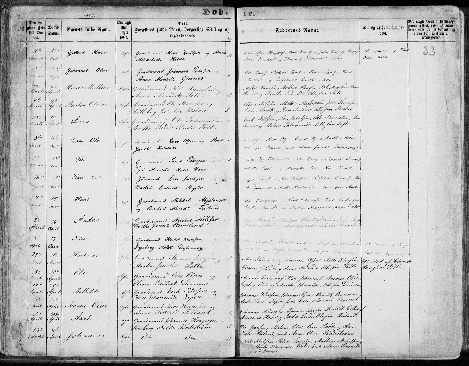 Sund sokneprestembete, AV/SAB-A-99930: Parish register (official) no. A 14, 1850-1866, p. 33