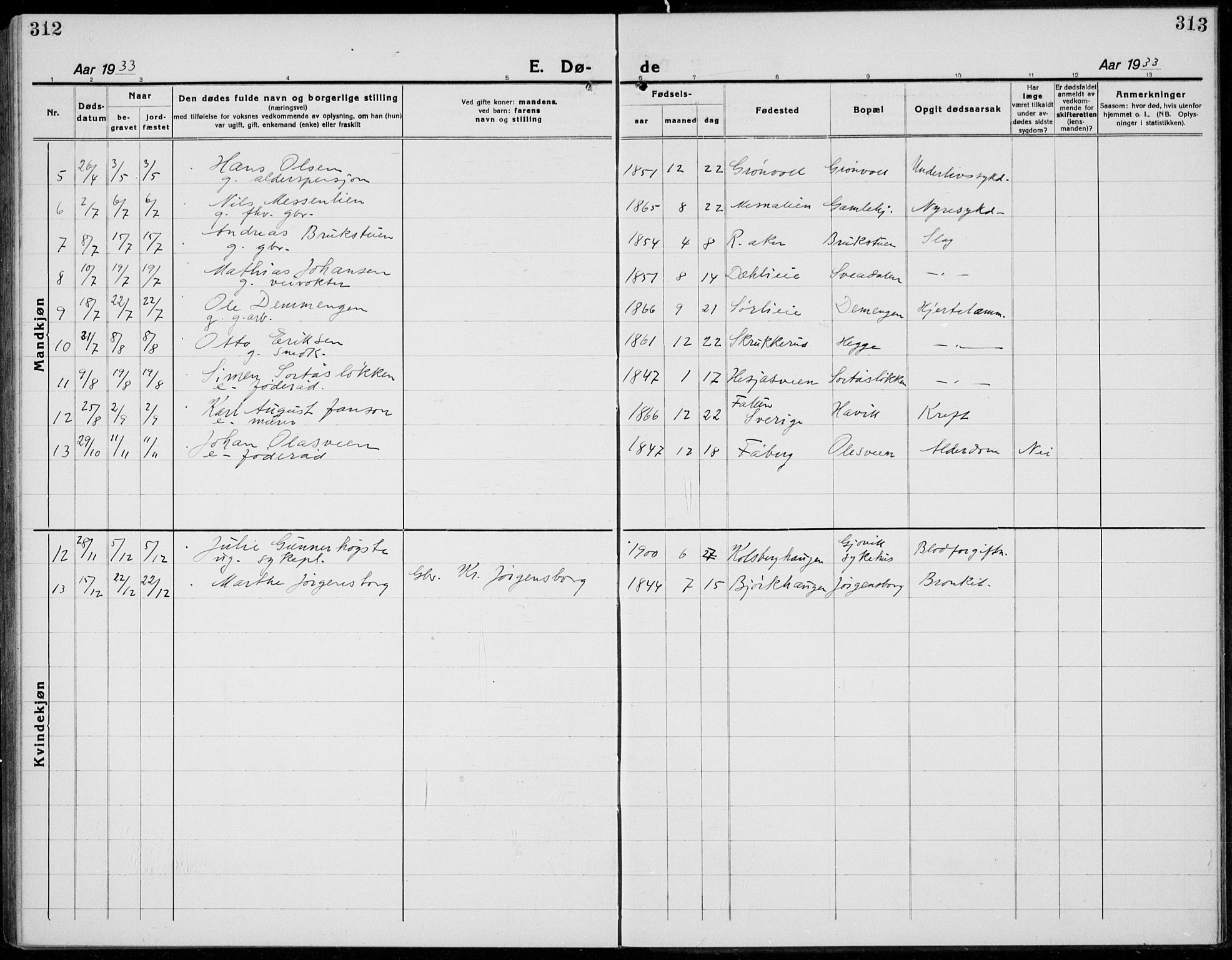 Brøttum prestekontor, AV/SAH-PREST-016/L/La/L0001: Parish register (copy) no. 1, 1921-1941, p. 312-313