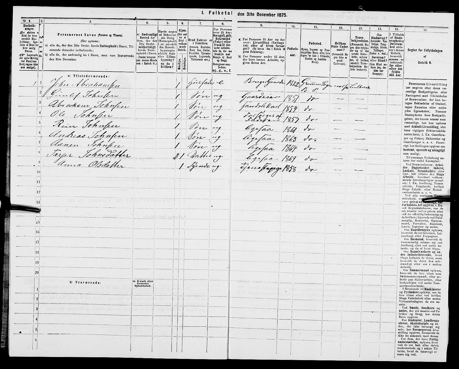 SAK, 1875 census for 1024P Bjelland, 1875, p. 511