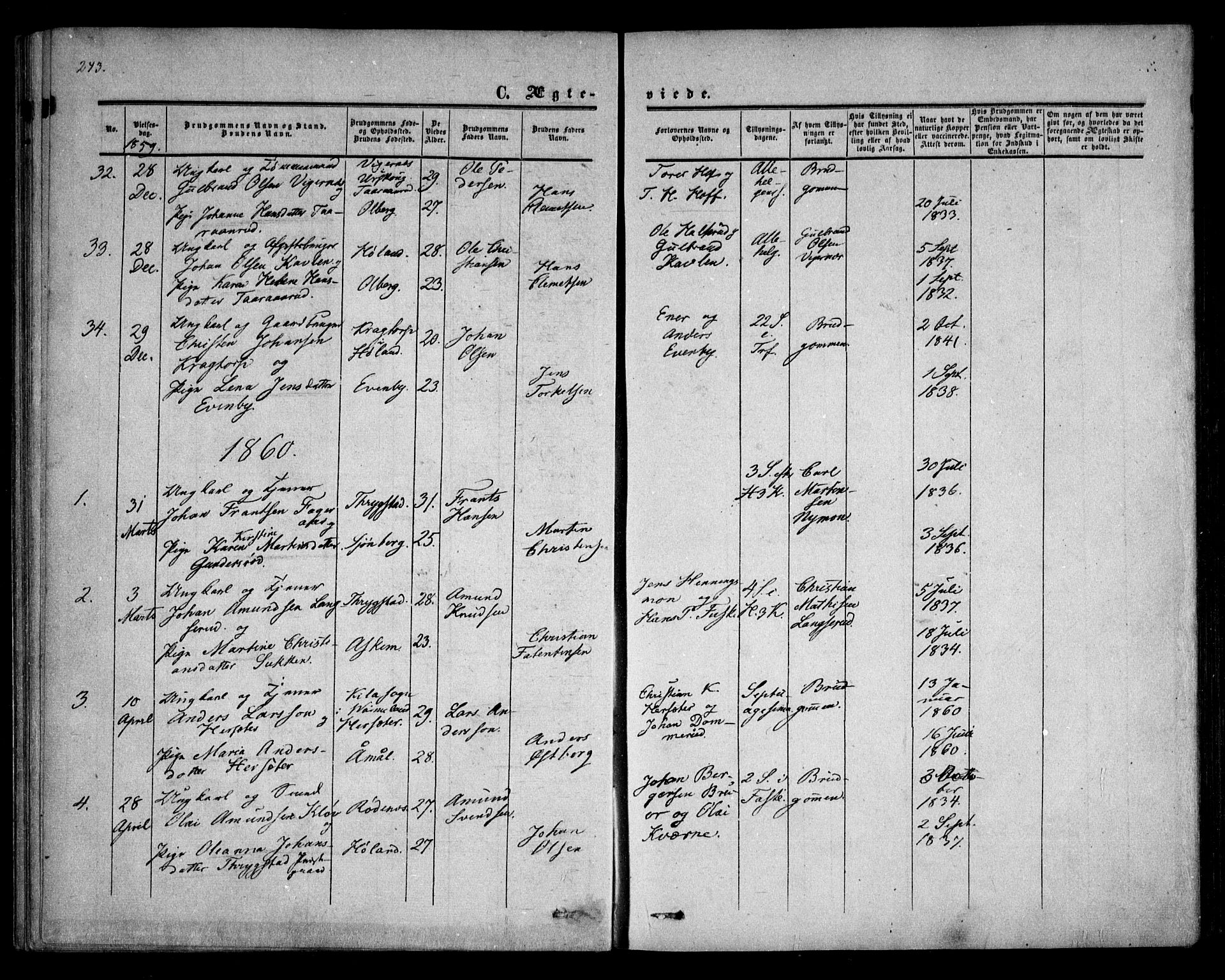 Trøgstad prestekontor Kirkebøker, AV/SAO-A-10925/F/Fa/L0008.b: Parish register (official) no. I 8B, 1855-1864, p. 243