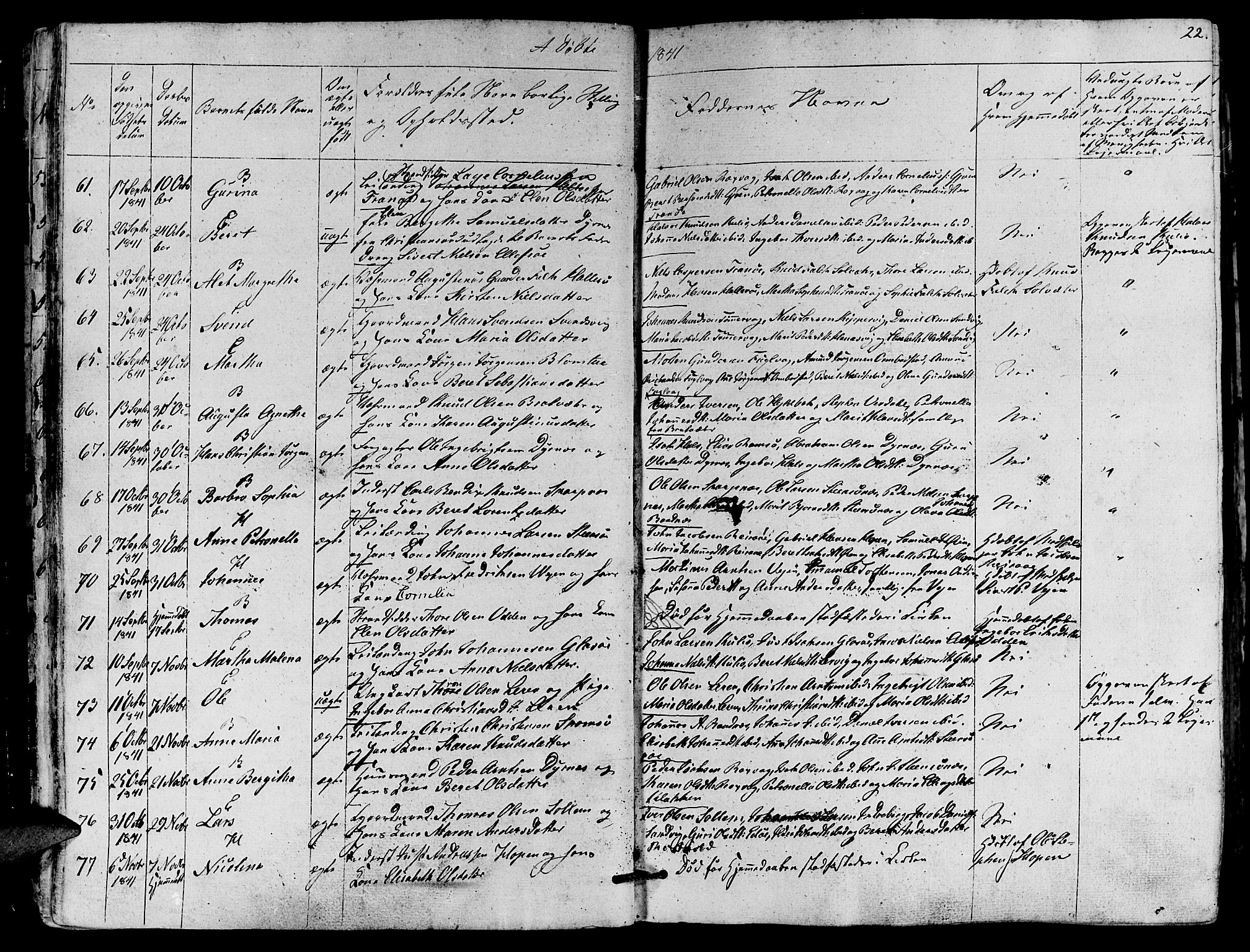 Ministerialprotokoller, klokkerbøker og fødselsregistre - Møre og Romsdal, SAT/A-1454/581/L0936: Parish register (official) no. 581A04, 1836-1852, p. 22