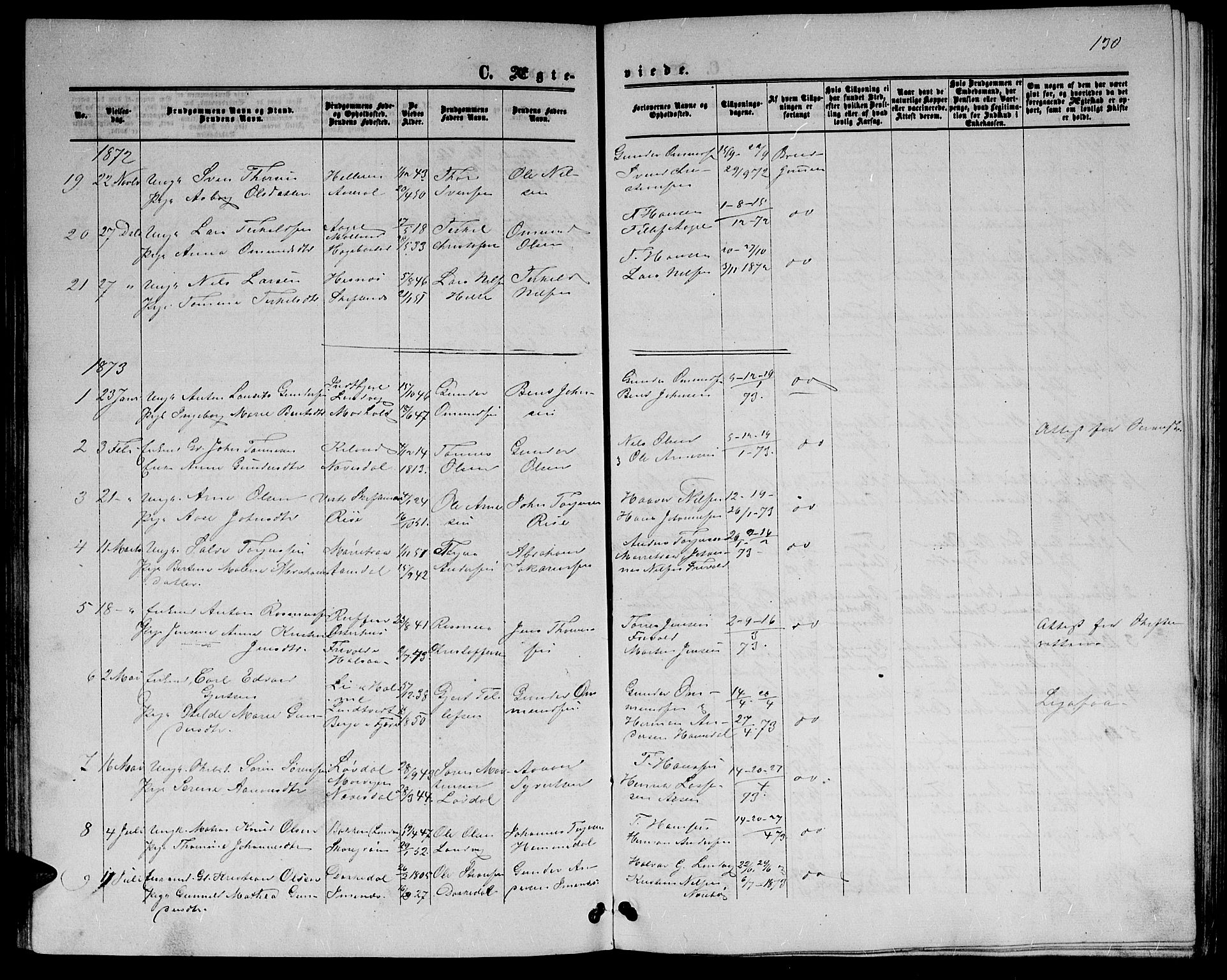Hommedal sokneprestkontor, SAK/1111-0023/F/Fb/Fbb/L0006: Parish register (copy) no. B 6, 1869-1884, p. 130