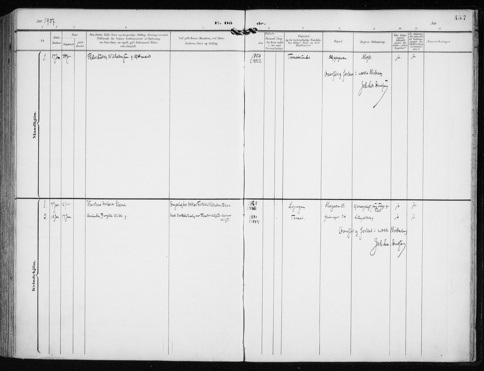 Tromsø sokneprestkontor/stiftsprosti/domprosti, SATØ/S-1343/G/Ga/L0016kirke: Parish register (official) no. 16, 1899-1906, p. 457