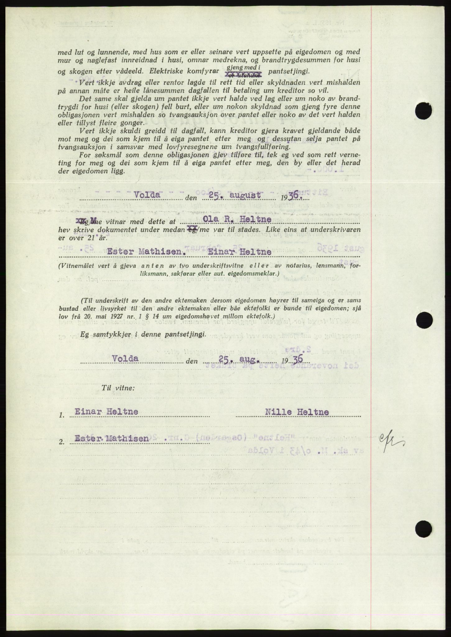 Søre Sunnmøre sorenskriveri, AV/SAT-A-4122/1/2/2C/L0061: Mortgage book no. 55, 1936-1936, Diary no: : 1217/1936