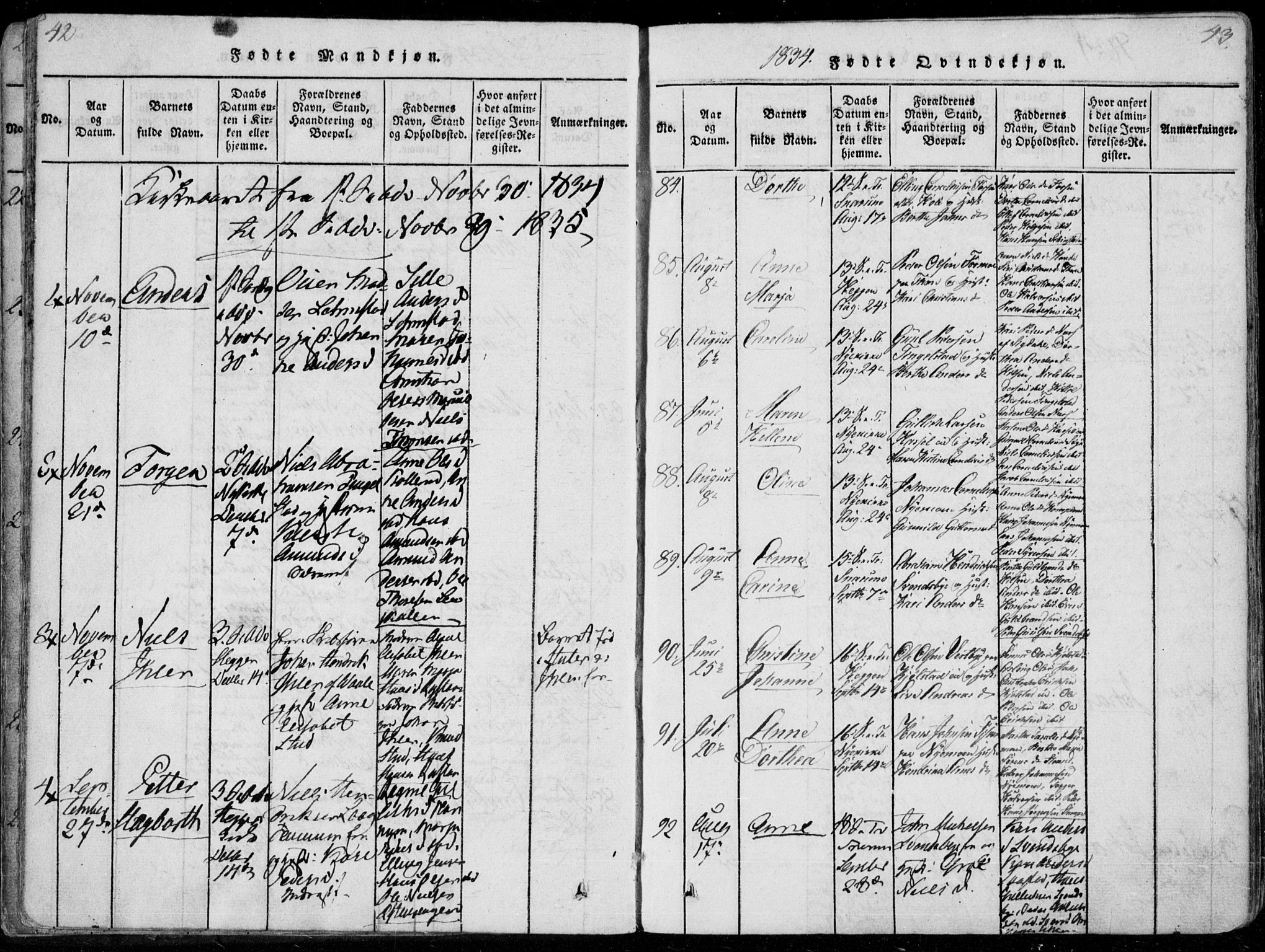 Modum kirkebøker, AV/SAKO-A-234/F/Fa/L0006: Parish register (official) no. 6, 1832-1841, p. 42-43