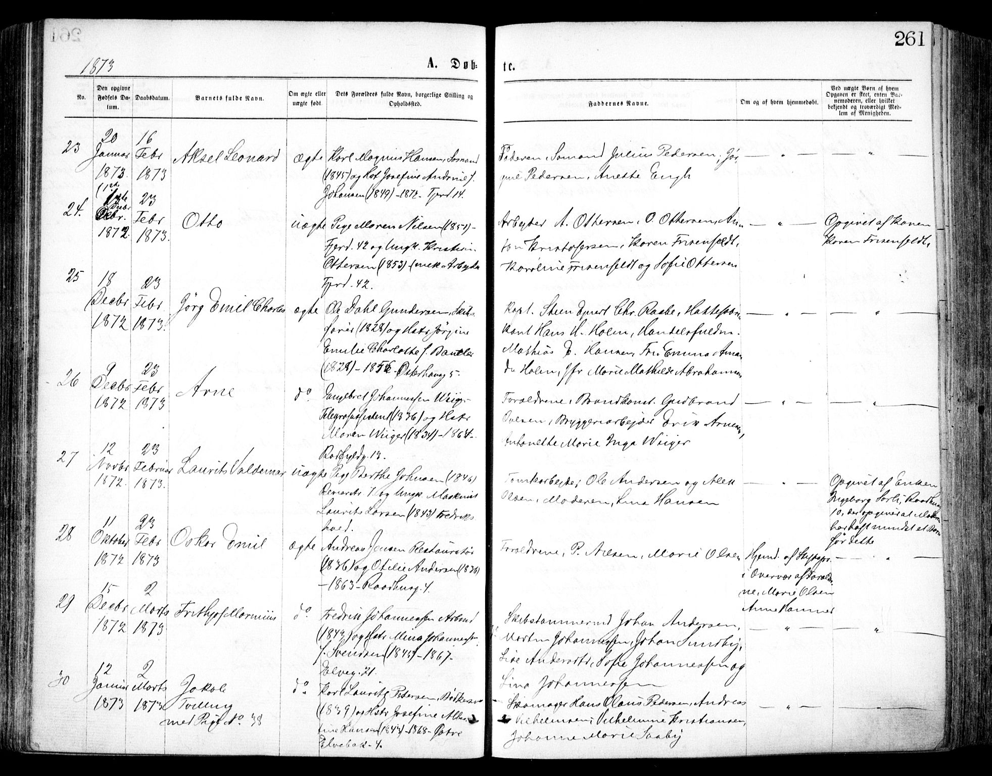 Oslo domkirke Kirkebøker, AV/SAO-A-10752/F/Fa/L0017: Parish register (official) no. 17, 1869-1878, p. 261