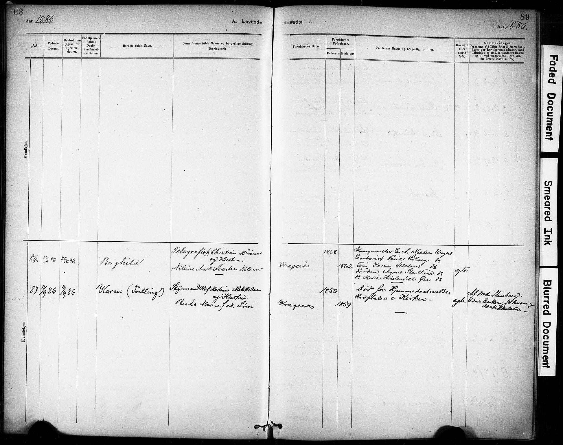 Kragerø kirkebøker, SAKO/A-278/G/Ga/L0007: Parish register (copy) no. 7, 1881-1927, p. 89