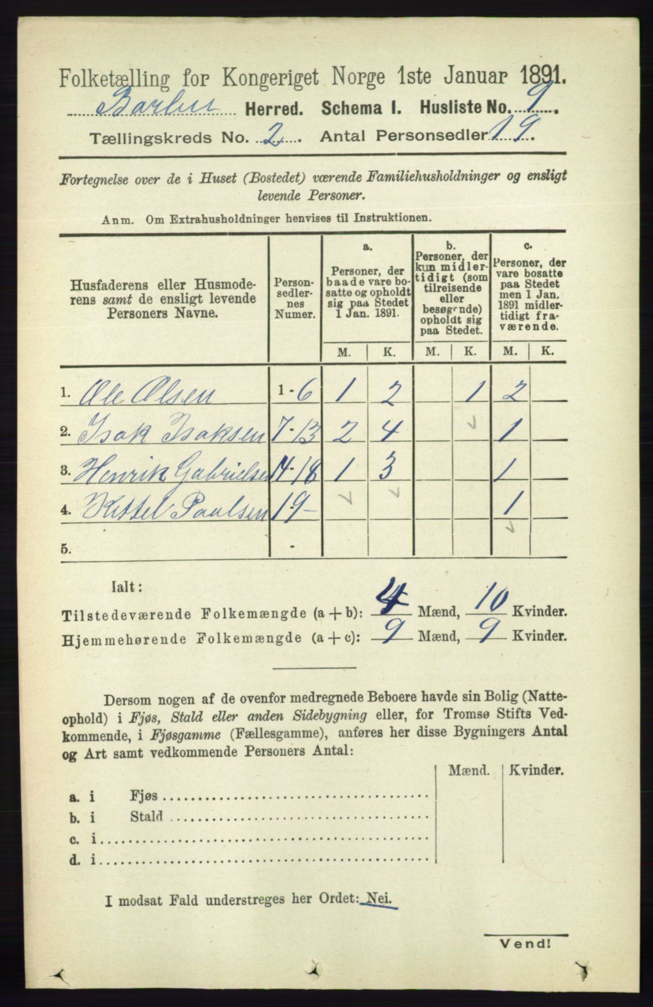 RA, 1891 census for 0990 Barbu, 1891, p. 851