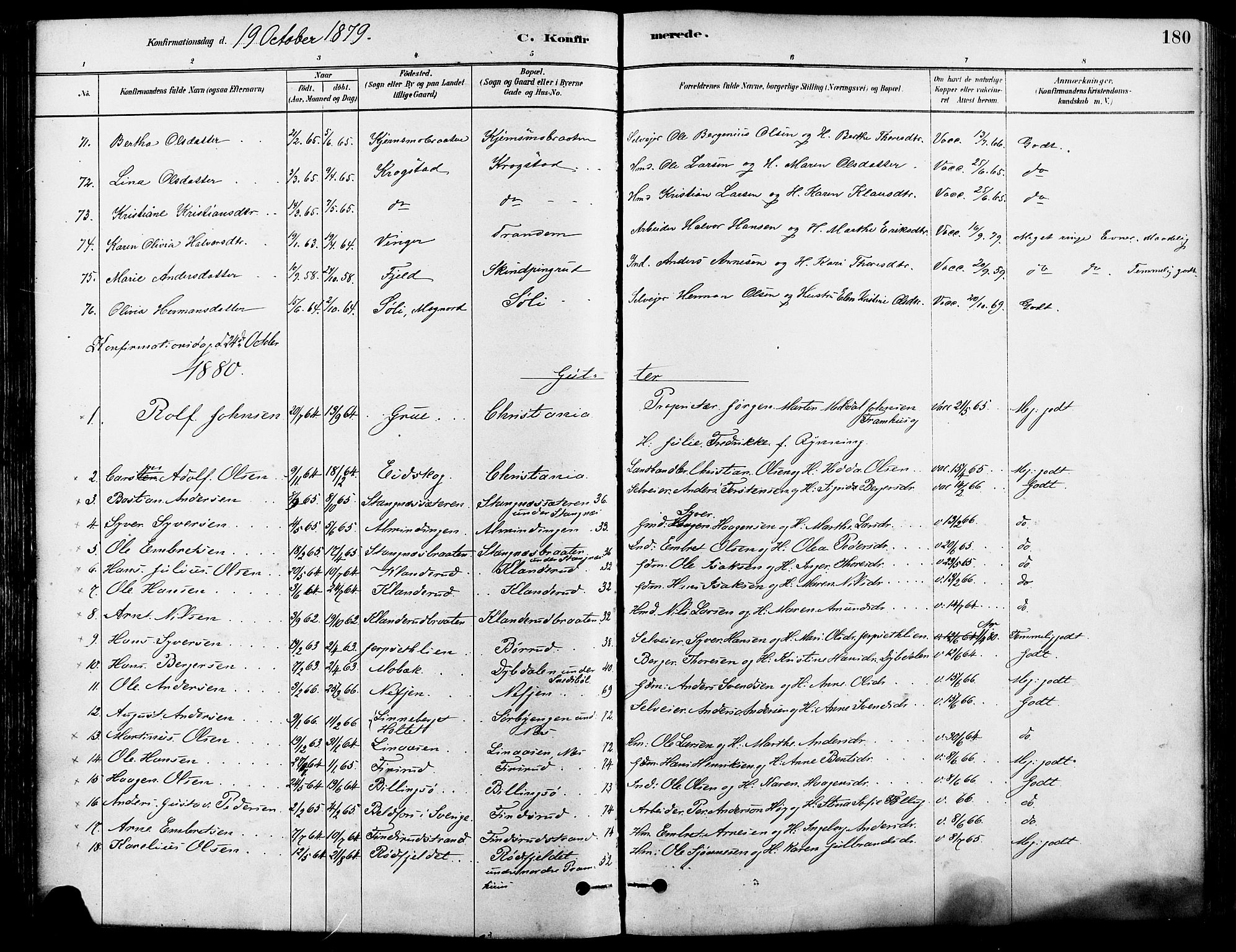 Eidskog prestekontor, SAH/PREST-026/H/Ha/Haa/L0003: Parish register (official) no. 3, 1879-1892, p. 180