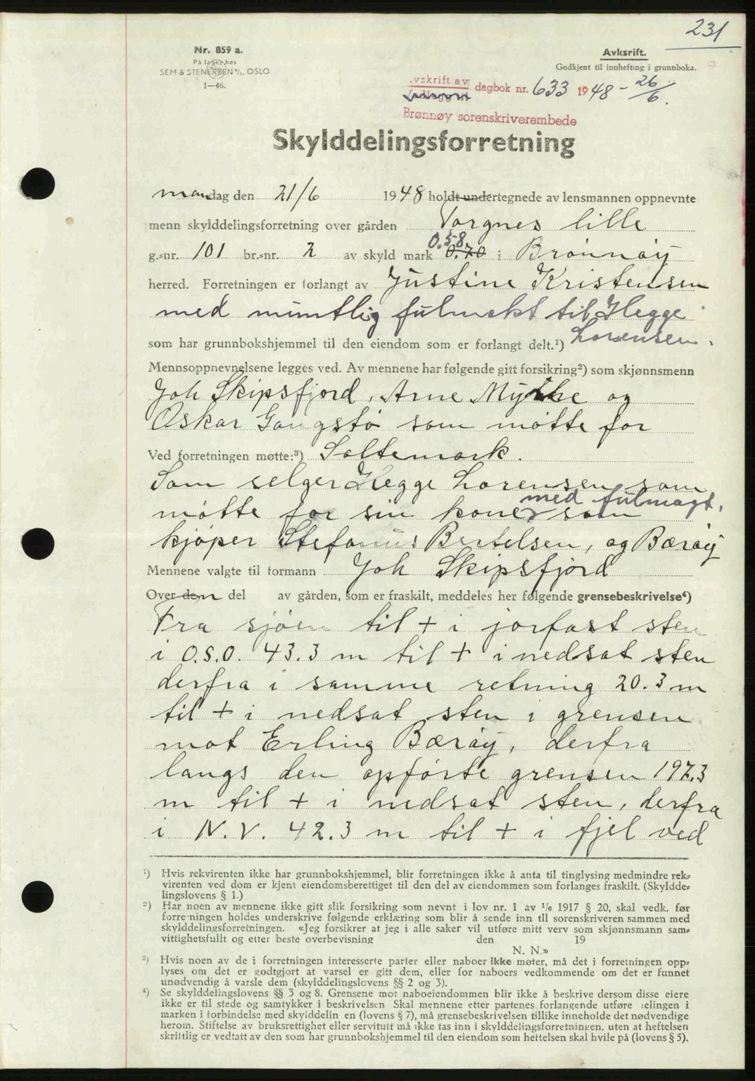 Brønnøy sorenskriveri, SAT/A-4170/1/2/2C: Mortgage book no. 30, 1948-1948, Diary no: : 633/1948