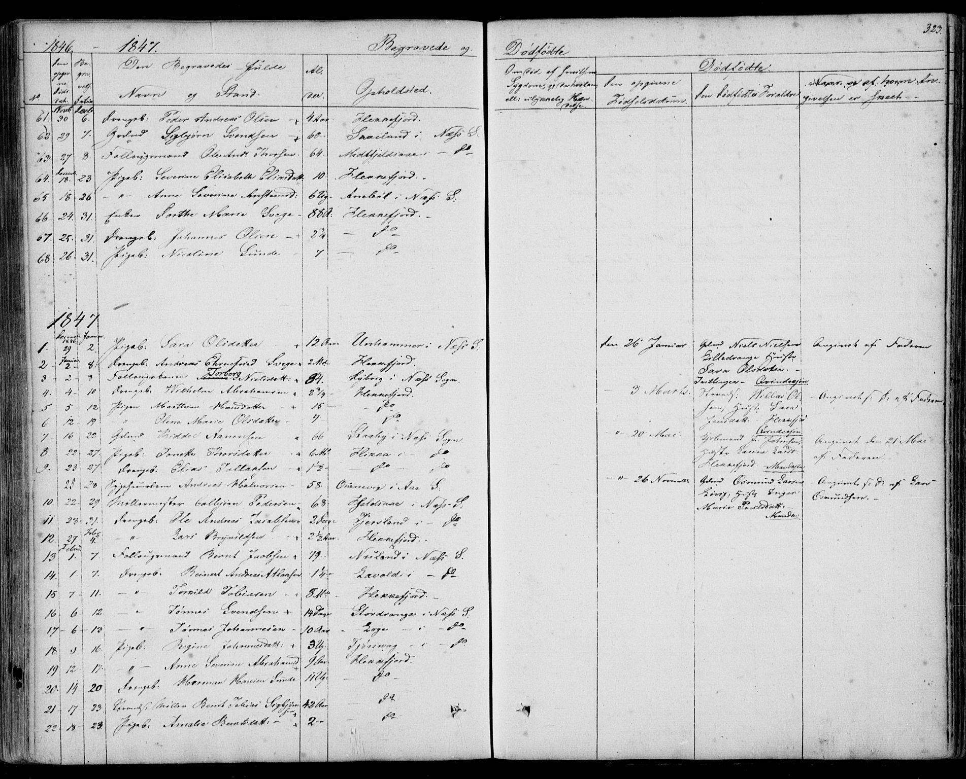 Flekkefjord sokneprestkontor, SAK/1111-0012/F/Fb/Fbc/L0005: Parish register (copy) no. B 5, 1846-1866, p. 323