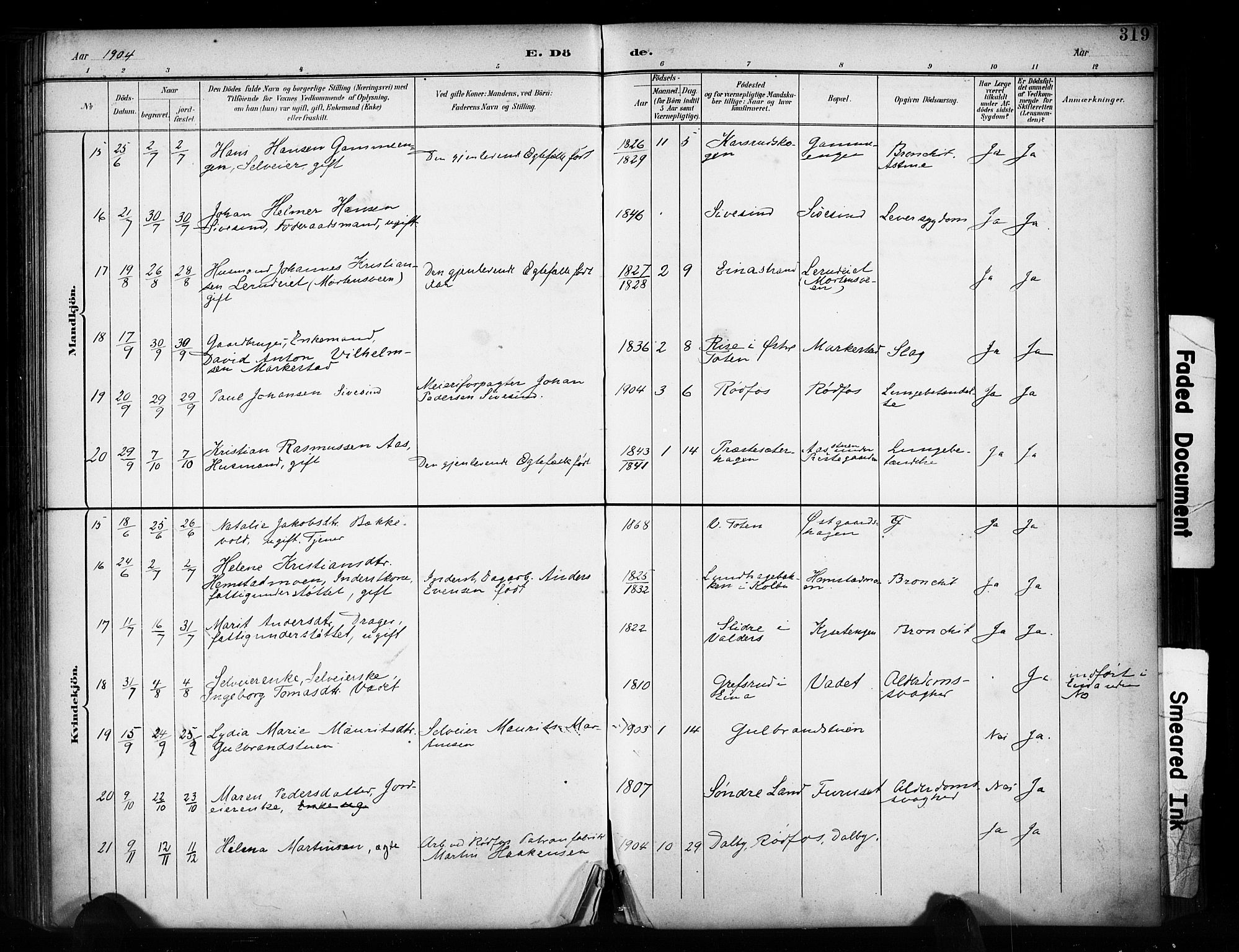 Vestre Toten prestekontor, AV/SAH-PREST-108/H/Ha/Haa/L0011: Parish register (official) no. 11, 1895-1906, p. 319