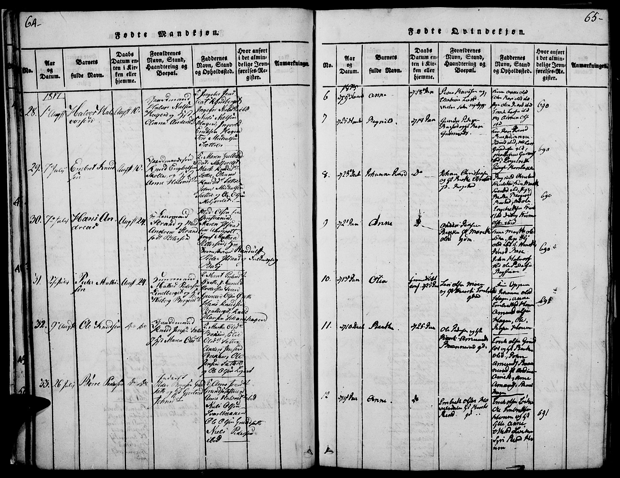 Elverum prestekontor, AV/SAH-PREST-044/H/Ha/Haa/L0007: Parish register (official) no. 7, 1815-1830, p. 64-65