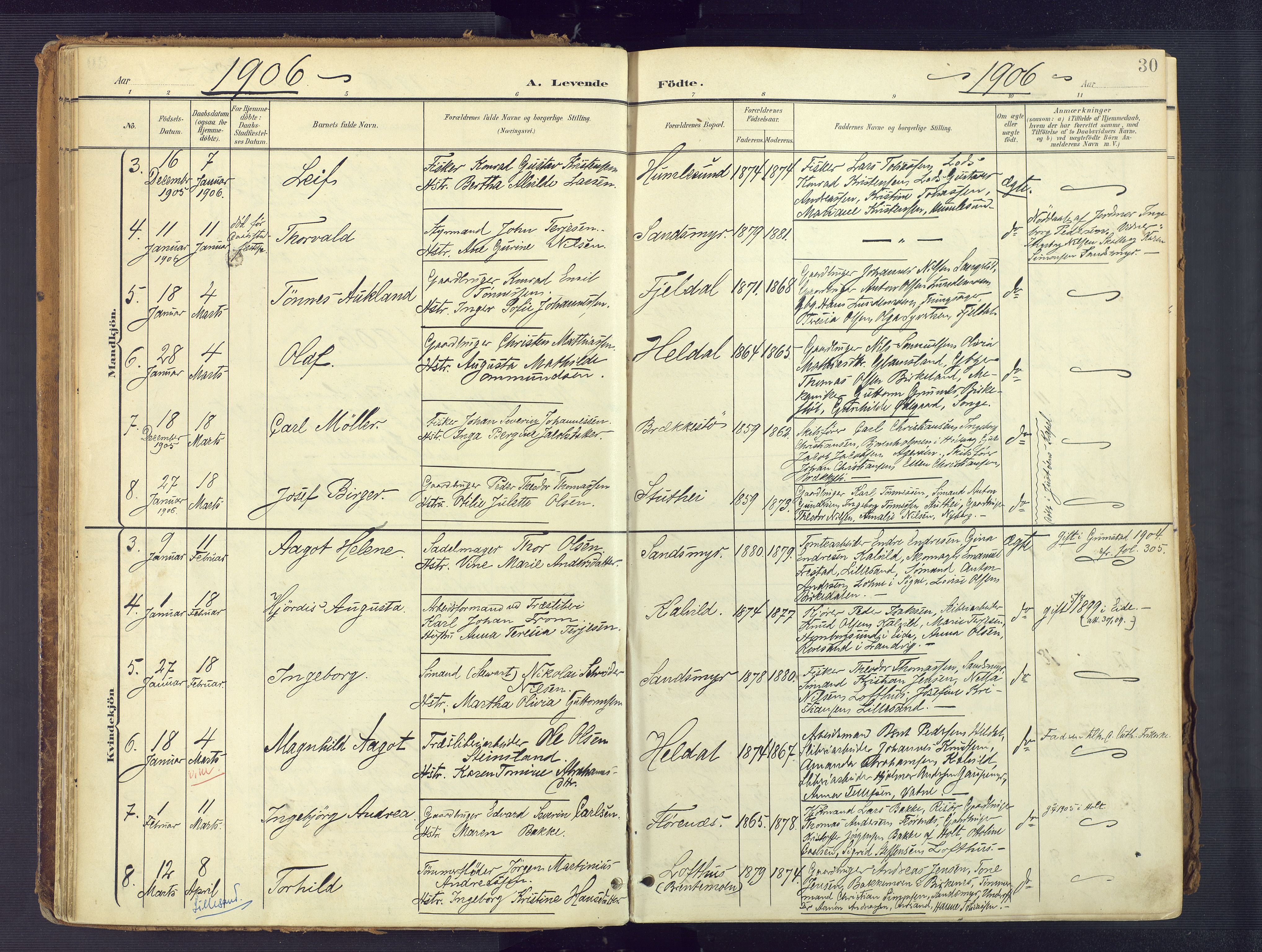 Vestre Moland sokneprestkontor, SAK/1111-0046/F/Fa/Fab/L0010: Parish register (official) no. A 10, 1900-1926, p. 30