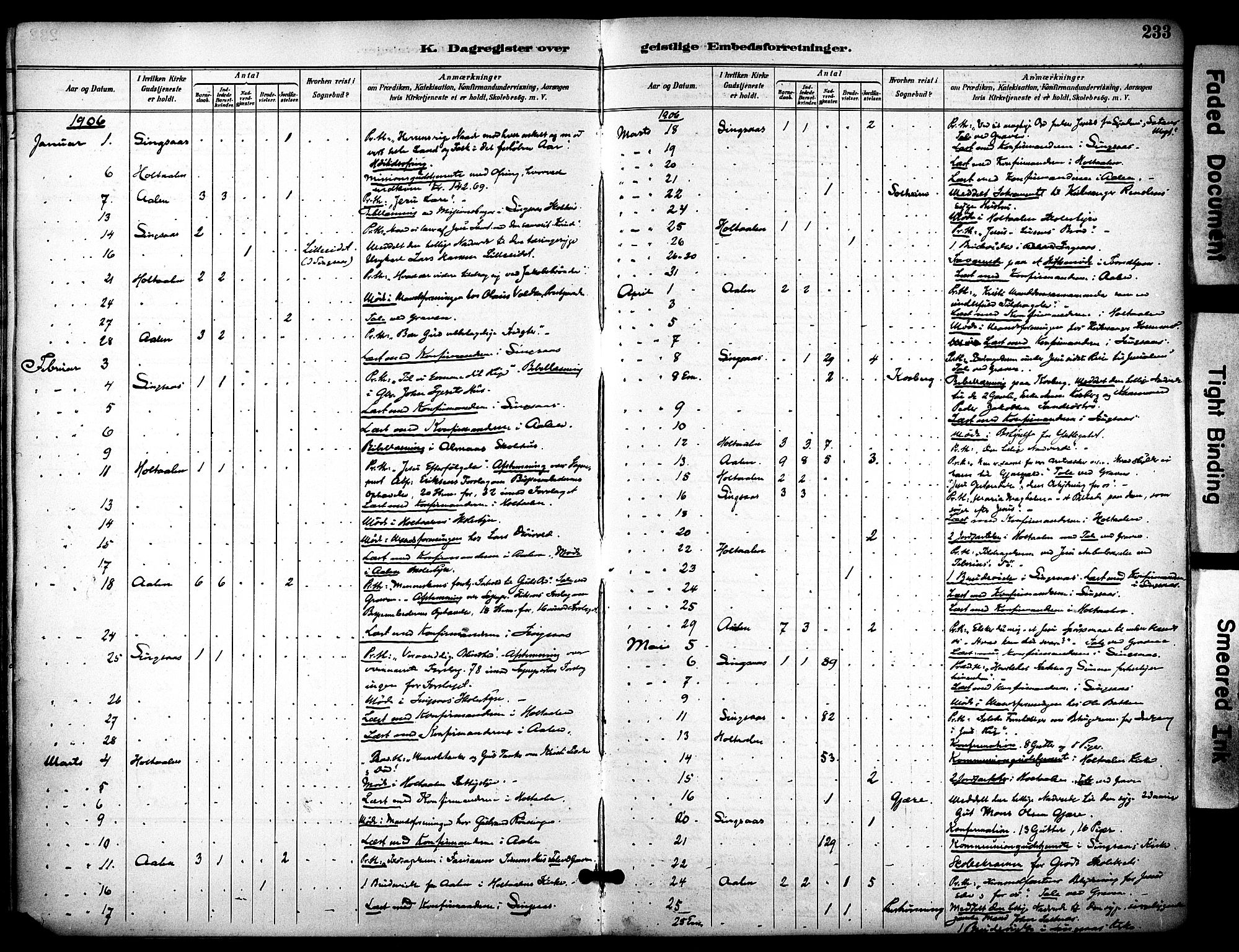 Ministerialprotokoller, klokkerbøker og fødselsregistre - Sør-Trøndelag, SAT/A-1456/686/L0984: Parish register (official) no. 686A02, 1891-1906, p. 233