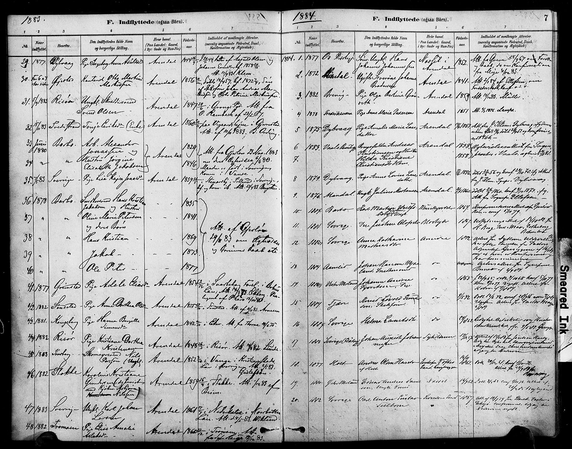 Arendal sokneprestkontor, Trefoldighet, SAK/1111-0040/F/Fa/L0009: Parish register (official) no. A 9, 1878-1919, p. 7