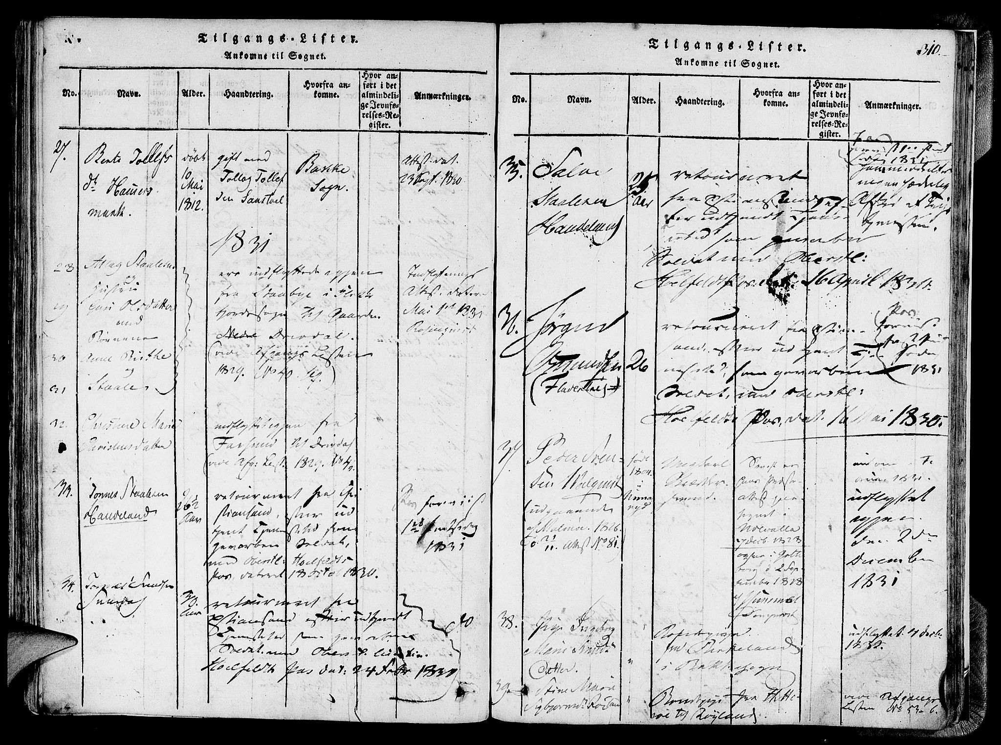 Lund sokneprestkontor, AV/SAST-A-101809/S06/L0005: Parish register (official) no. A 5, 1815-1833, p. 310