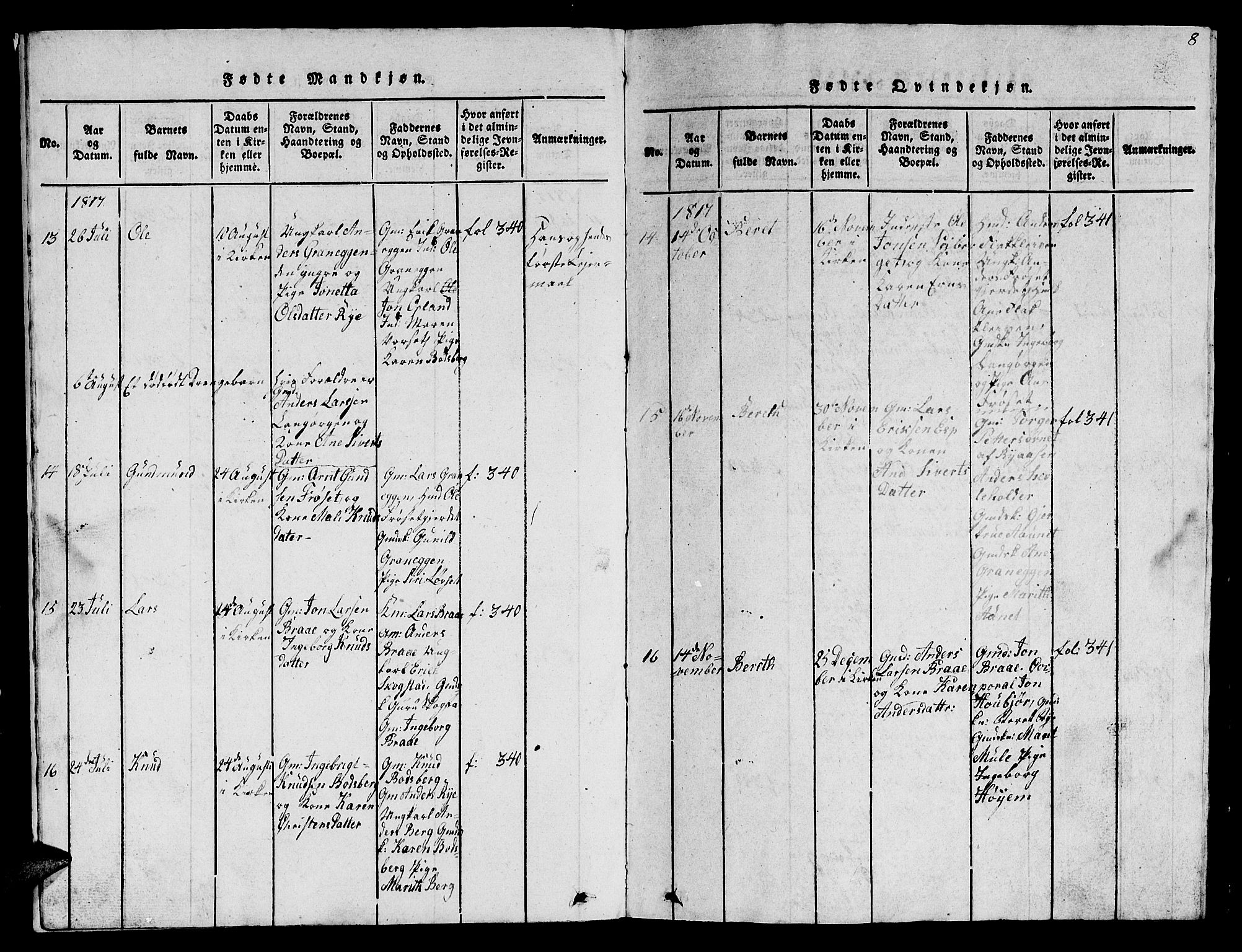 Ministerialprotokoller, klokkerbøker og fødselsregistre - Sør-Trøndelag, SAT/A-1456/612/L0385: Parish register (copy) no. 612C01, 1816-1845, p. 8