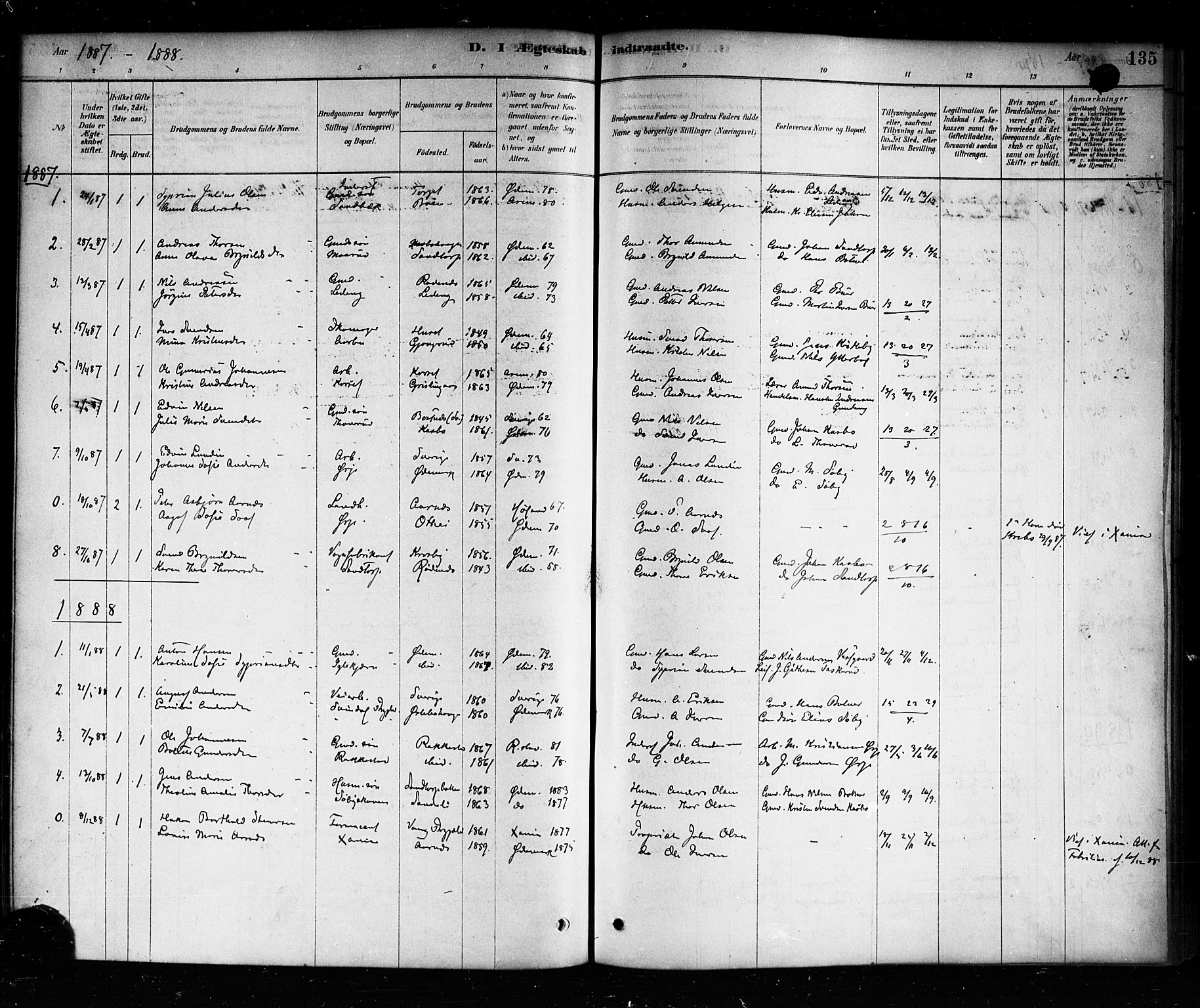 Aremark prestekontor Kirkebøker, SAO/A-10899/F/Fb/L0004: Parish register (official) no. II 4, 1878-1895, p. 135