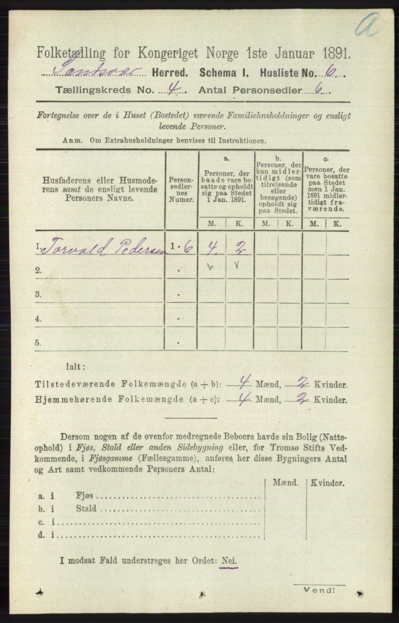 RA, 1891 census for 0629 Sandsvær, 1891, p. 1739